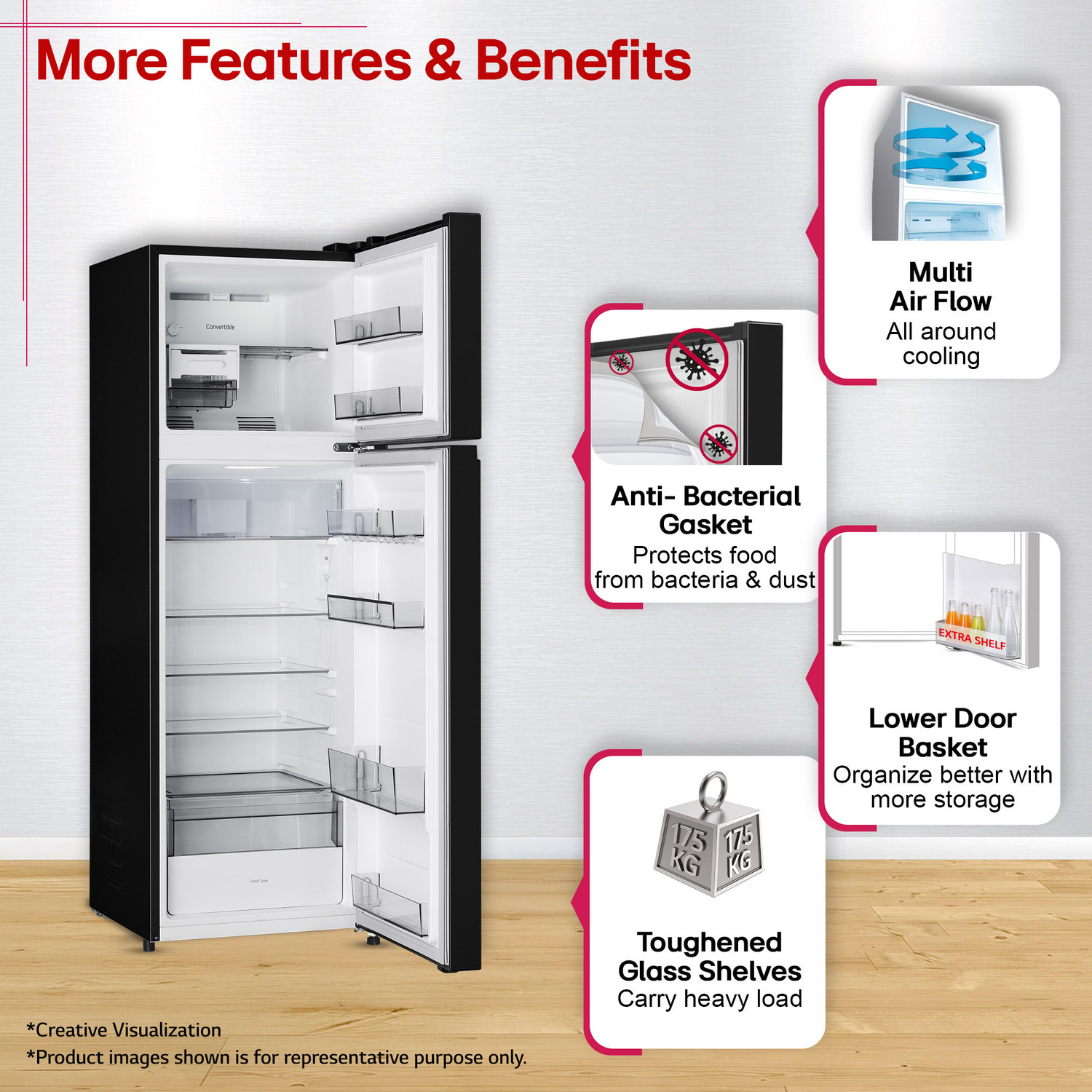 Image of LG 276 L Frost Free Double Door 2 Star Convertible Refrigerator with Convertible, Smart Mode, Multi Air Flow, Deodorizer, Works Without Stabilizer, Inverter Compressor, Auto connect & 2026 Model