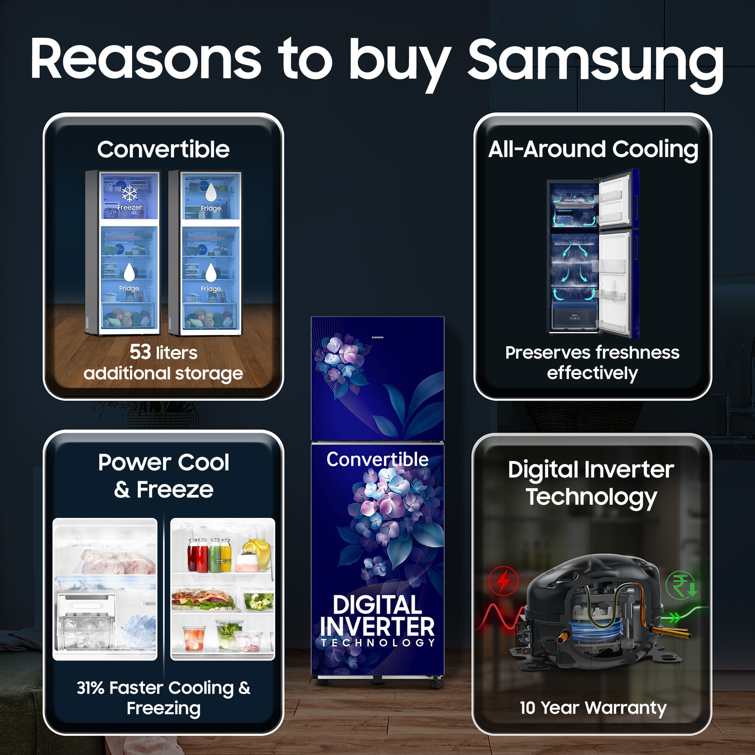 Image of Samsung 236 L Frost Free Double Door 2 Star Refrigerator with Convertible, Digital Inverter, 2026 Model