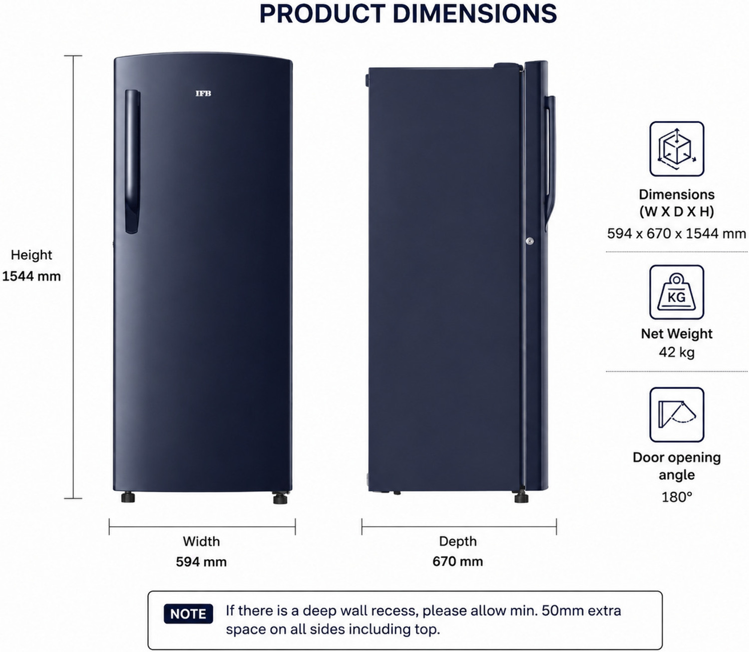 Image of IFB 187 L Direct Cool Single Door 1 Star Refrigerator (Blue Solid, IFBDC-213AFCS)