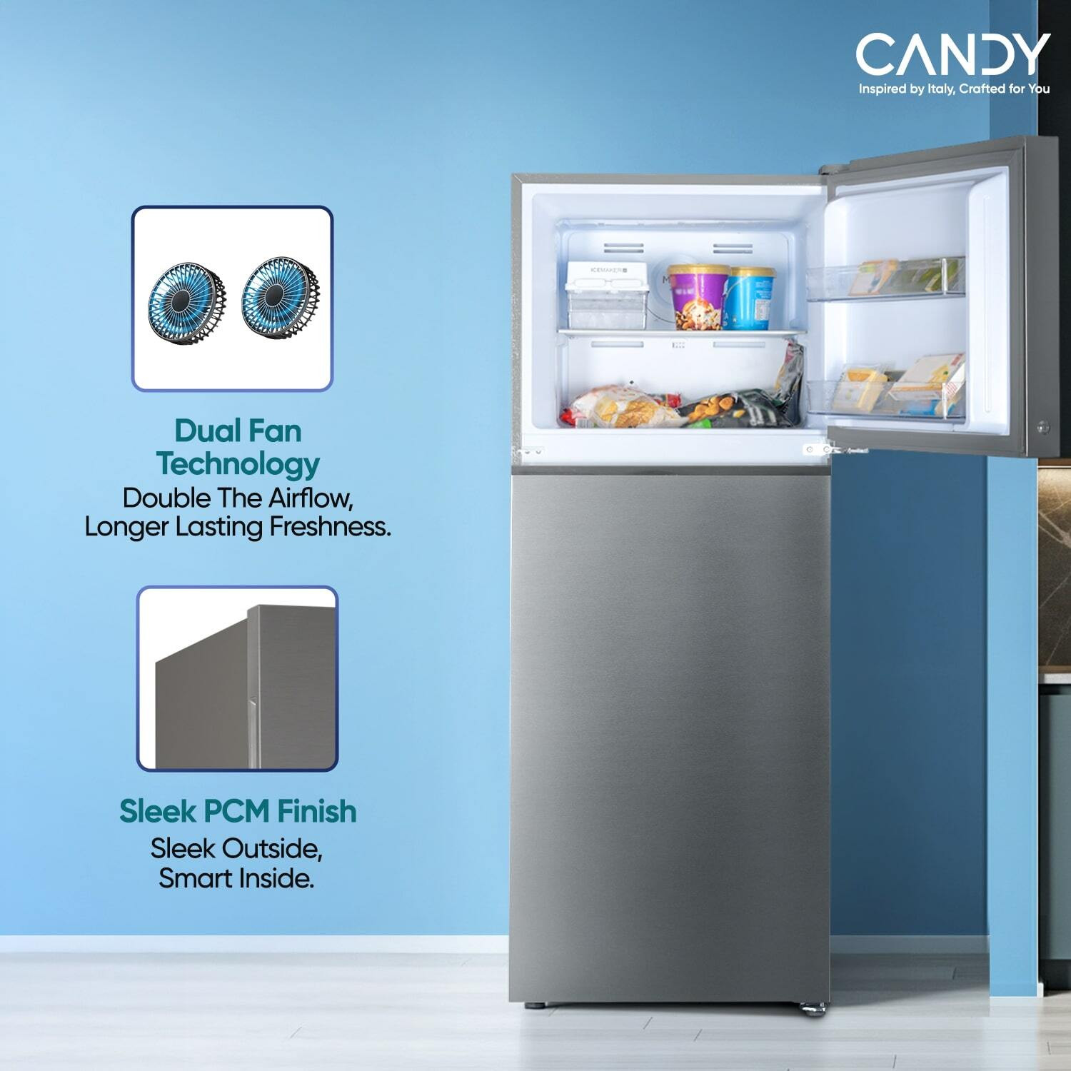Image of CANDY 328 L Frost Free Double Door 3 Star Refrigerator with 10 in 1 Convertible Refrigerator , Inverter Compressor