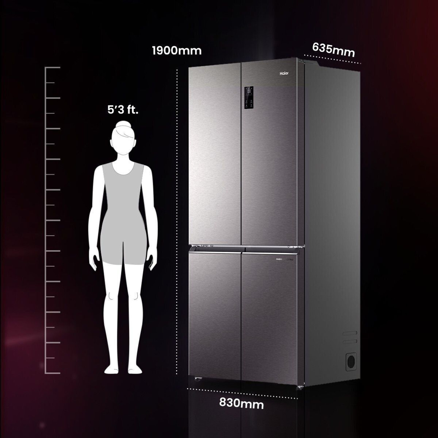 Image of Haier 520 L Frost Free French Door Bottom Mount 3 Star Convertible Refrigerator with Convertible Magic Zone, Inverter compressor, Digital Display Panel, Deo Fresh Technology