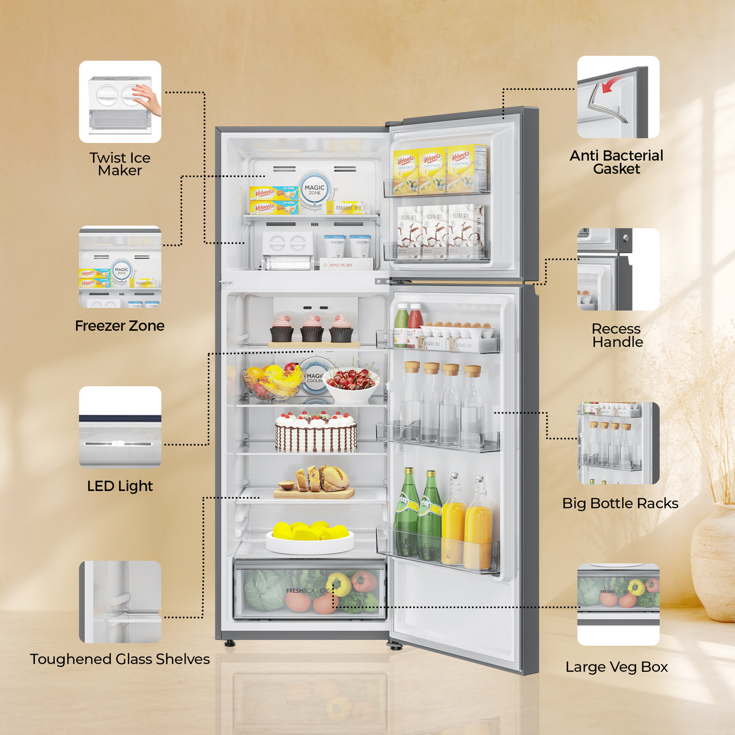 Image of Haier 358 L Frost Free Double Door 2 Star Convertible Refrigerator with Triple Inverter Bottom Mount, Digital Touch Display & 2X Bigger Fresh Storage (14 In 1 Modes, 2026 Model)