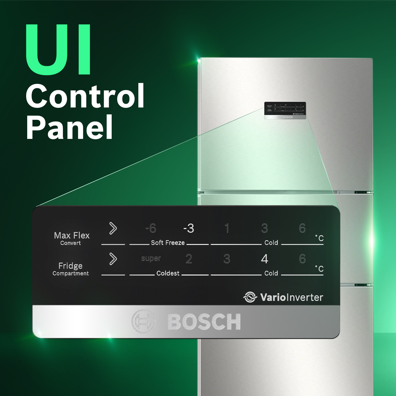 Image of BOSCH 302 L Frost Free Triple Door 3 Star Refrigerator with Large LED Display, 18 Hrs Cooling Retention,Adaptive Intelligence, VitaFresh 10 Day Fresh Technology
