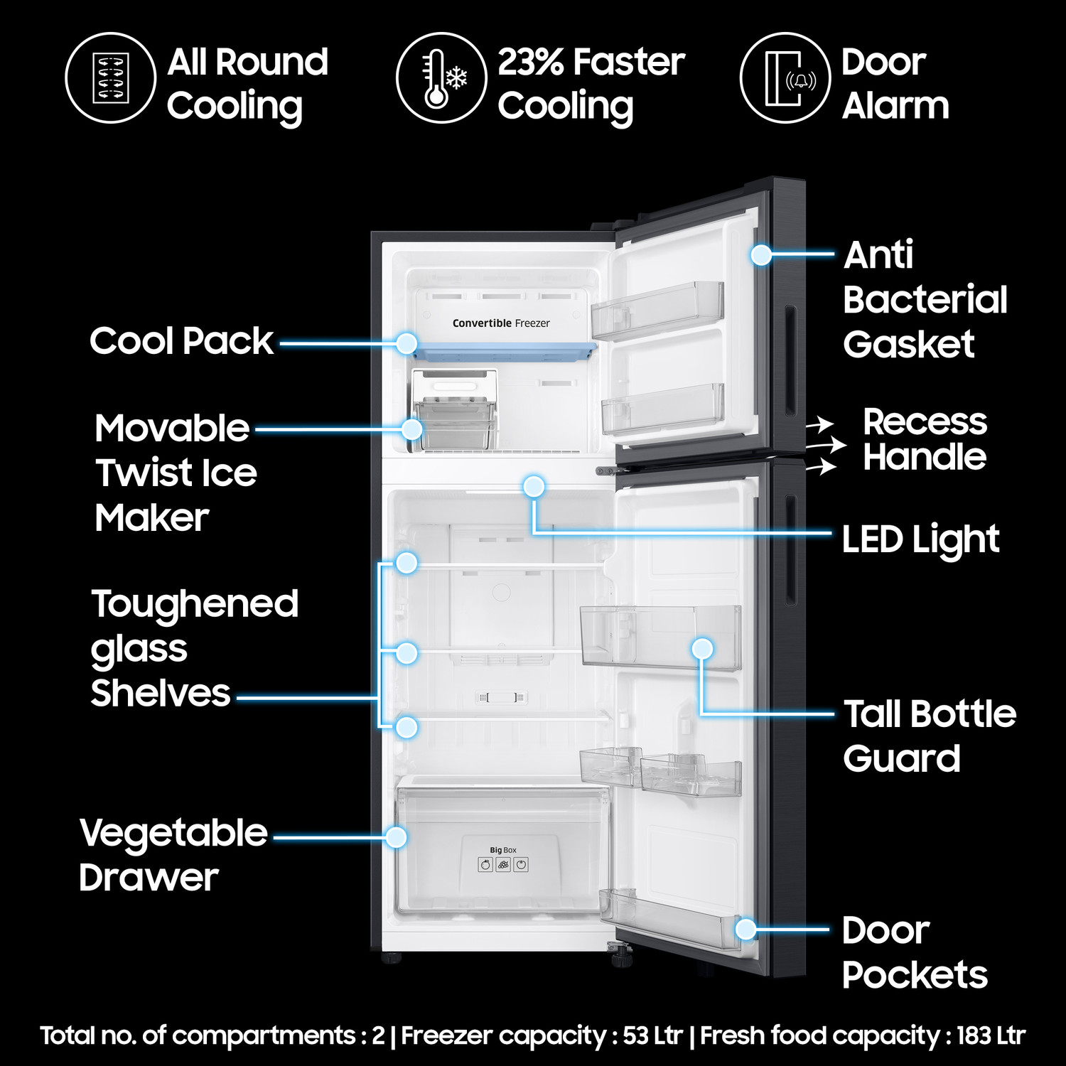 Image of Samsung 236 L Frost Free Double Door 3 Star Refrigerator