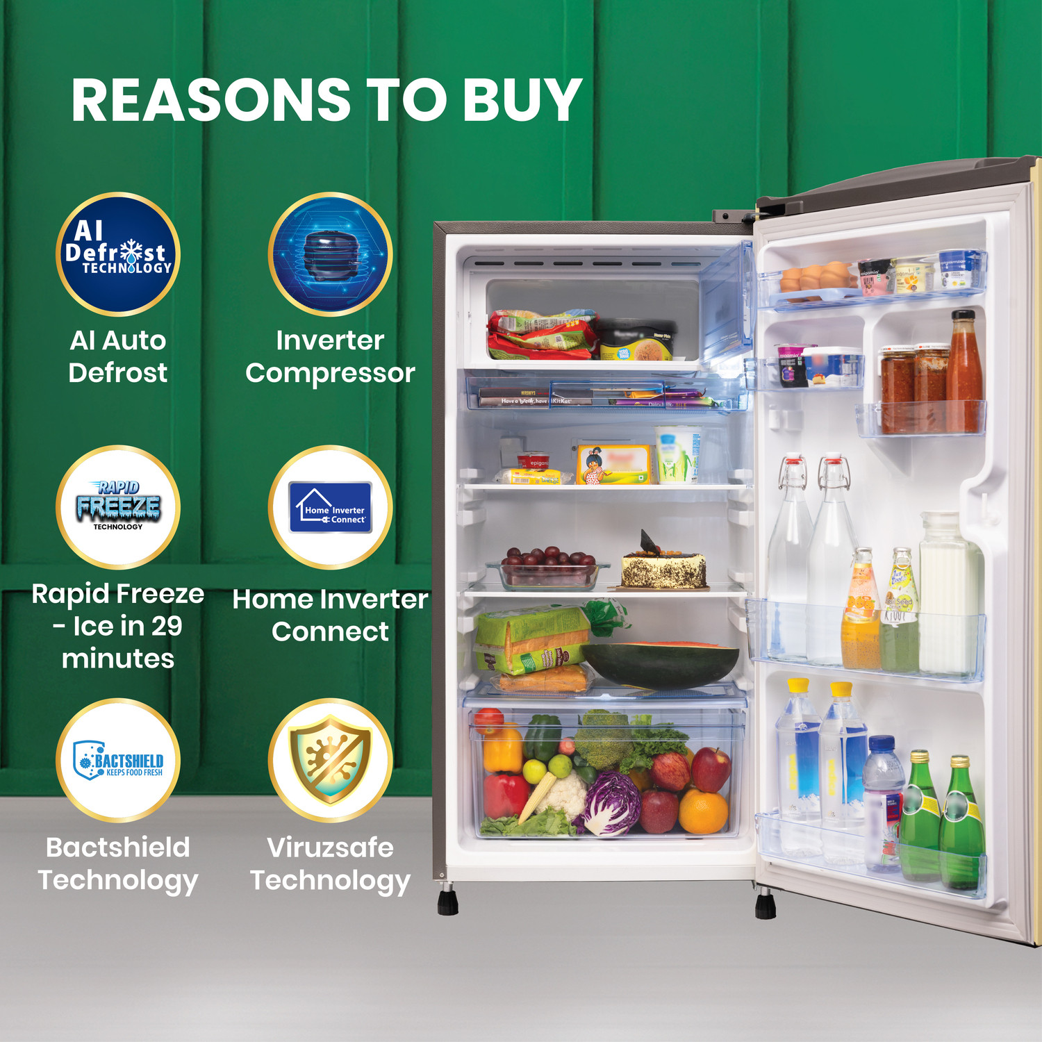 Image of Lloyd by Havells 195 L Direct Cool Single Door 5 Star Refrigerator with AI Auto Defrost Rapid Freeze Technology - Ice in 29 minutesInverter Compressor