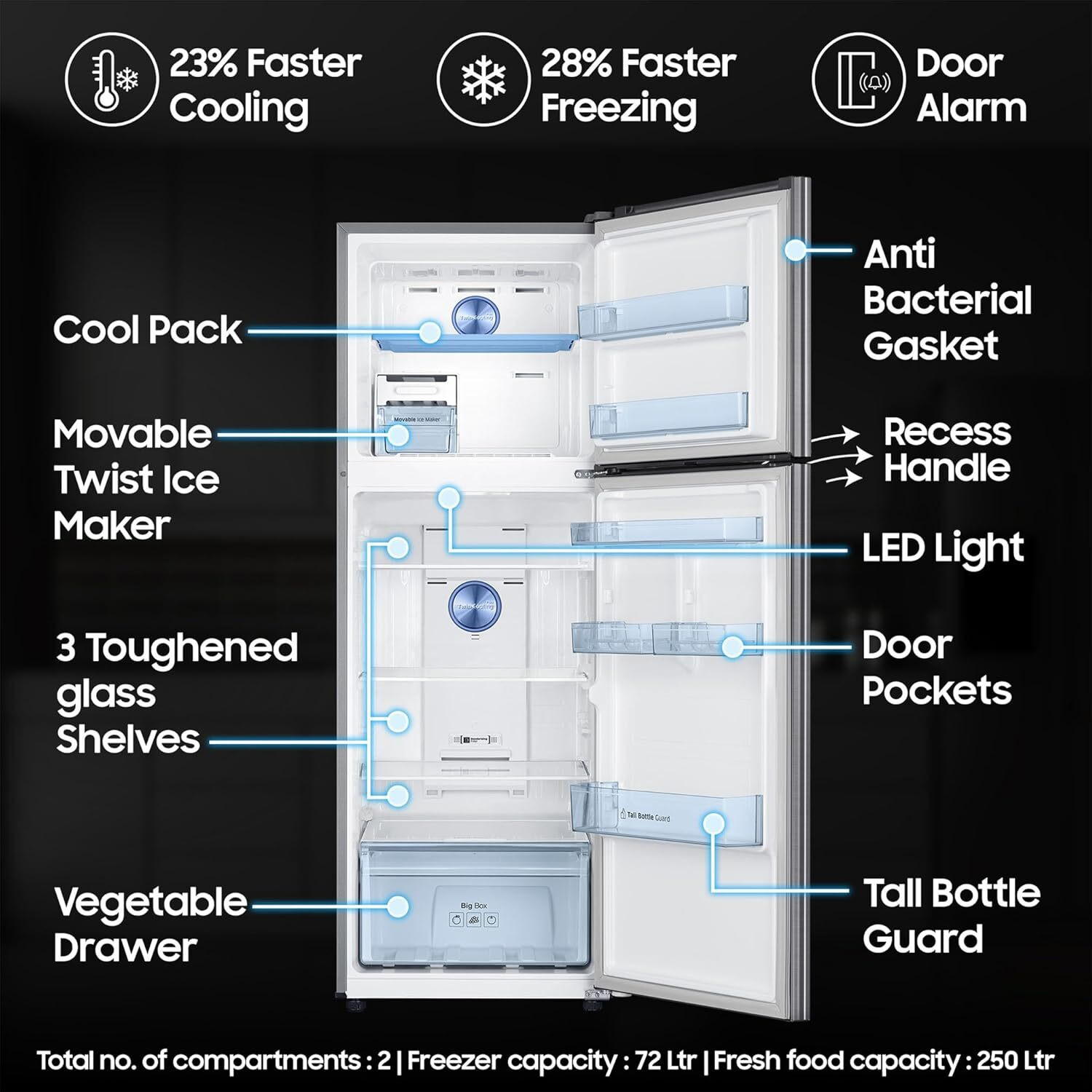 Image of Samsung 322 L Frost Free Double Door 3 Star Convertible Refrigerator with Digital Inverter, Convertible 5-in-1 and Display