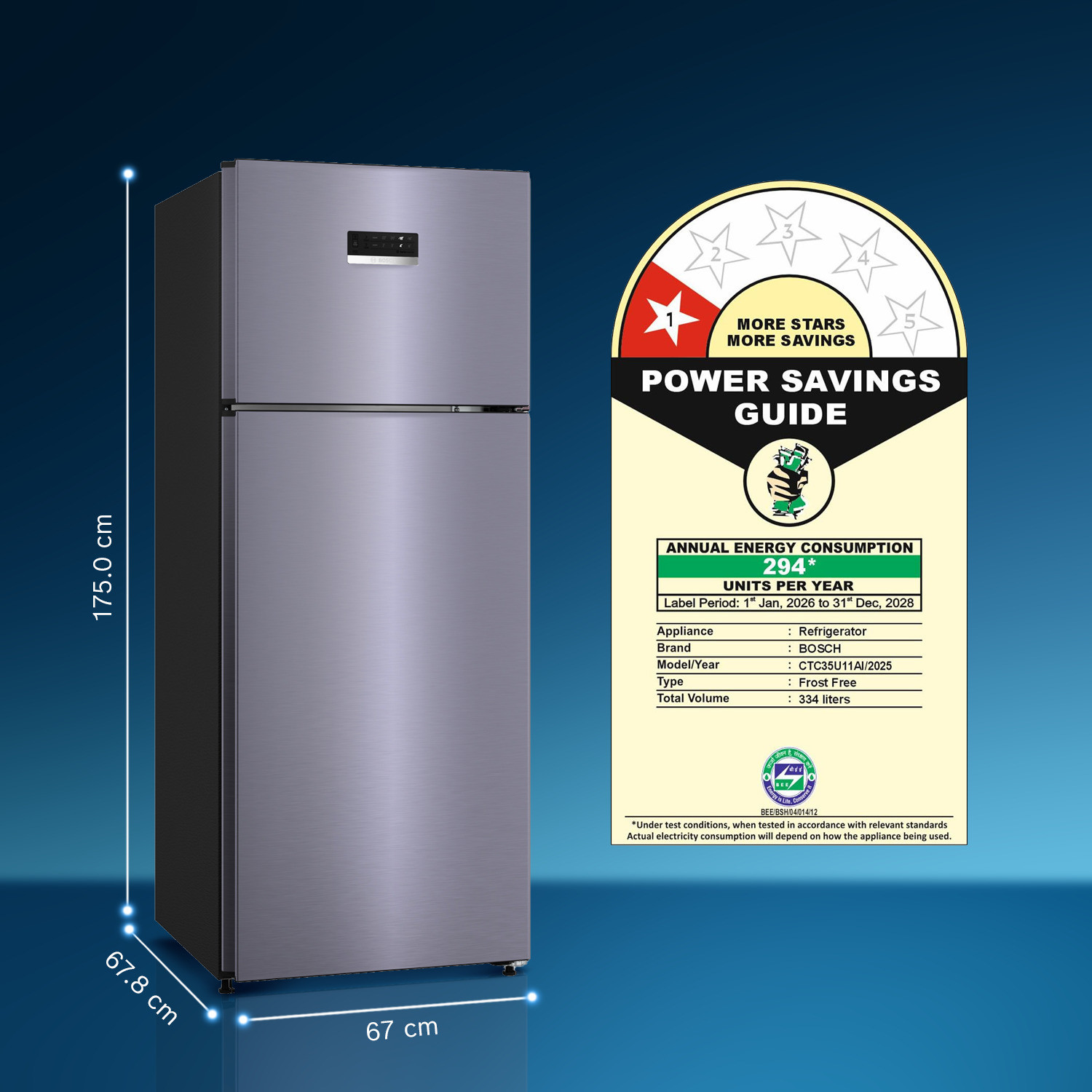 Image of BOSCH 334 L Frost Free Double Door 1 Star Refrigerator