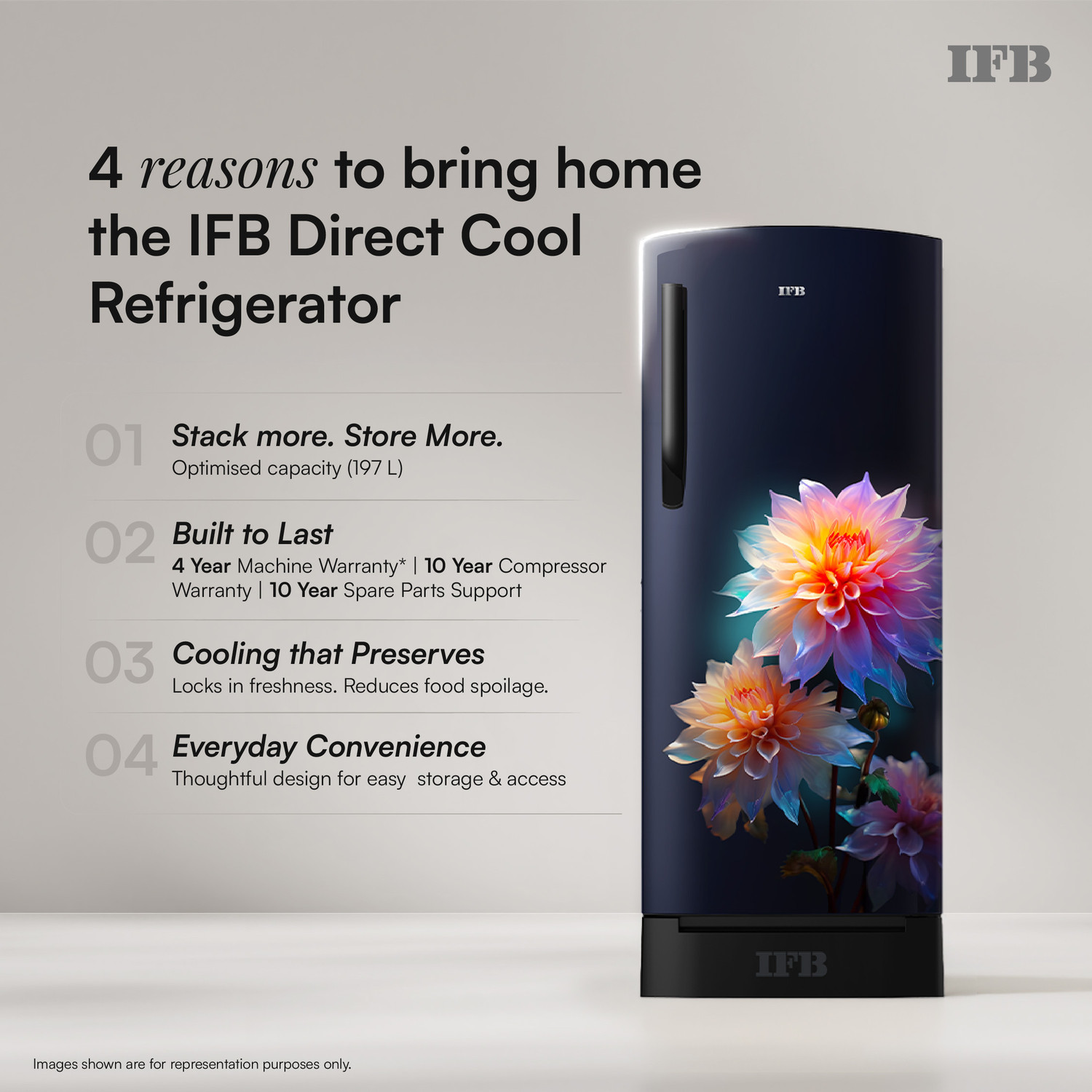 Image of IFB 197 L Direct Cool Single Door 5 Star Refrigerator with Base Drawer with 30 Hrs Cooling Retention, Big Vegetable Box with Humidity Controller (25 Days Fresh), XL Bottle Bin, Advanced Inverter Compressor & 4 Year Super Warranty