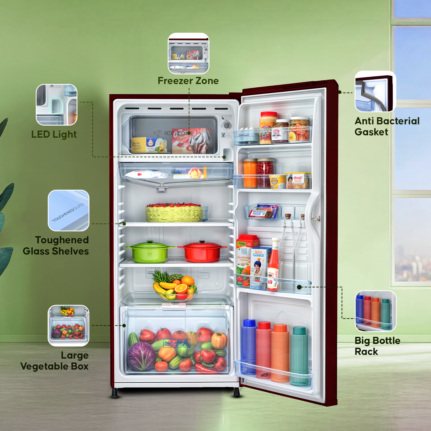 Image of Haier 190 L Direct Cool Single Door 2 Star Refrigerator with 1 Hour Icing TechnologyToughned Glass ShelfLarge Vegetable Box