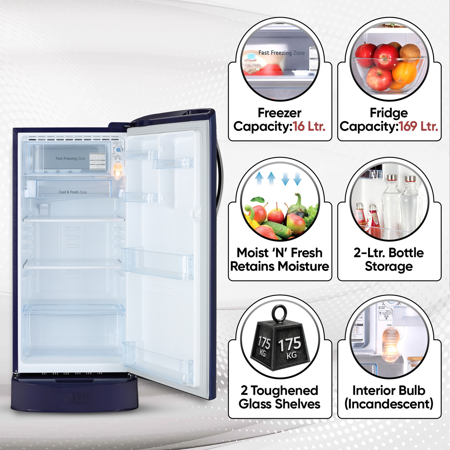 Image of LG 185 L Direct Cool Single Door 5 Star Refrigerator with Base Drawer with Smart Inverter Compressor, Fast Ice Making