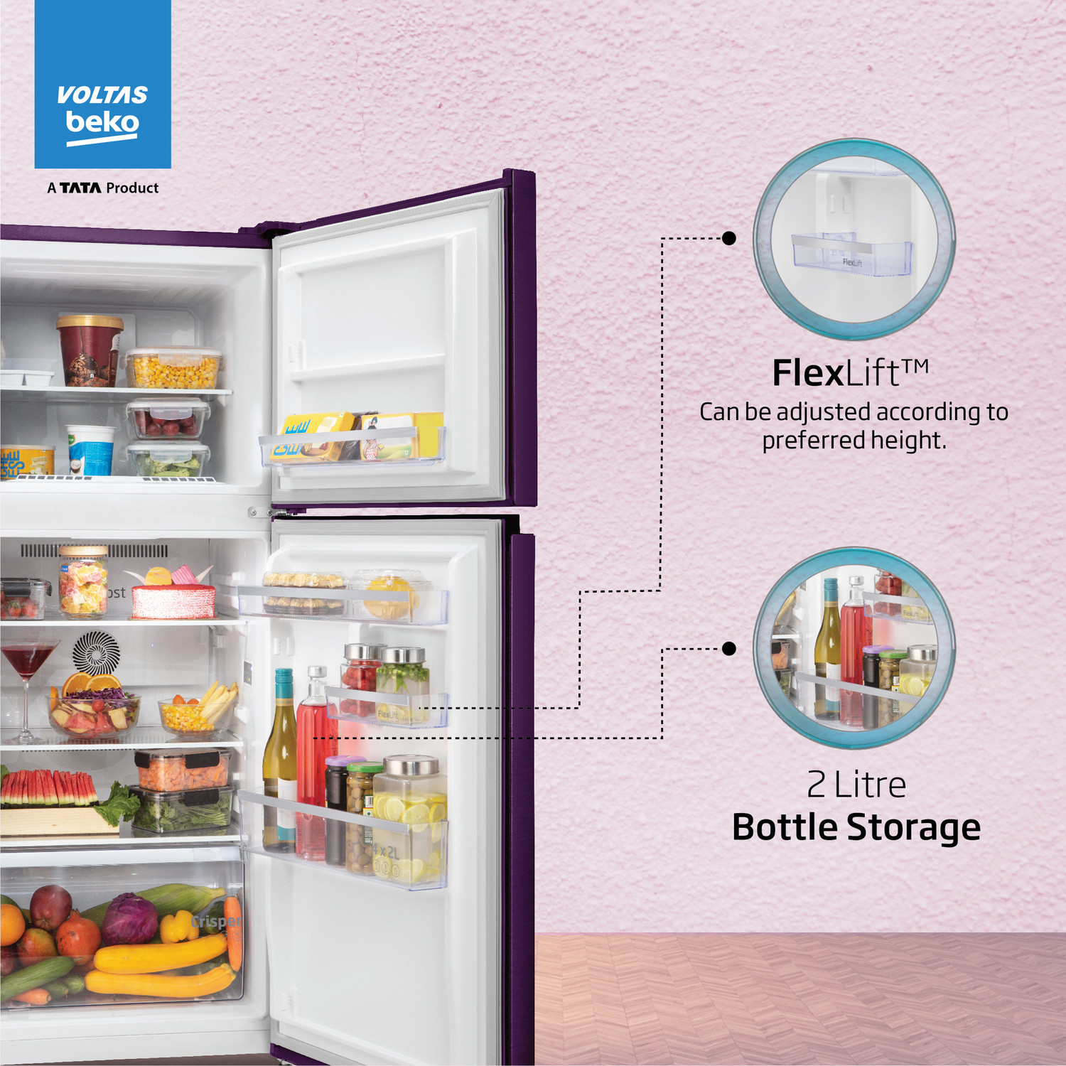 Image of Voltas Beko by A Tata Product 228 L Frost Free Double Door 3 Star Refrigerator