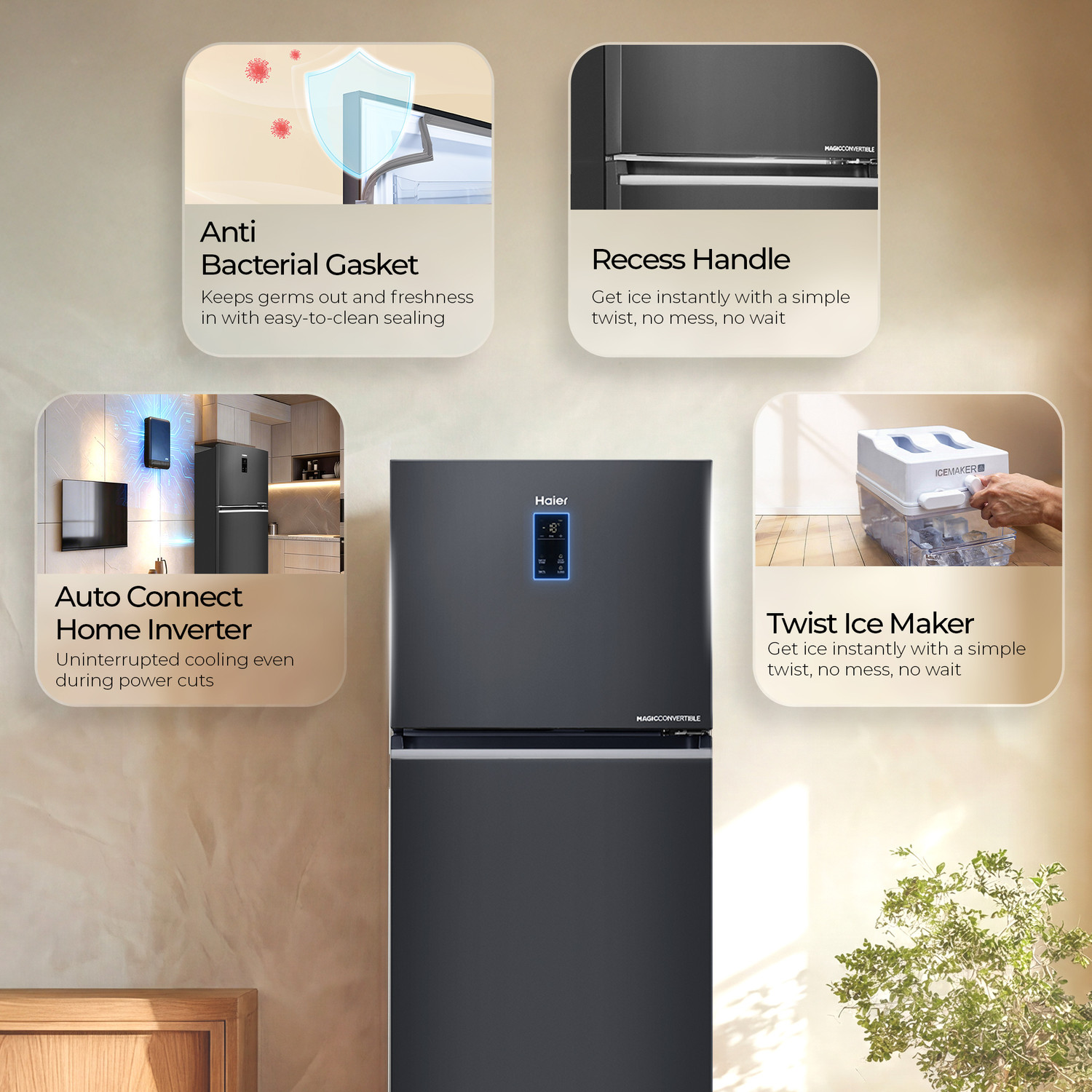 Image of Haier 328 L Frost Free Double Door 2 Star Convertible Refrigerator with Triple Inverter , 10 In 1 Convertible Modes, Digital Touch Display & Spacious Fresh Zone ( 2026 Model)