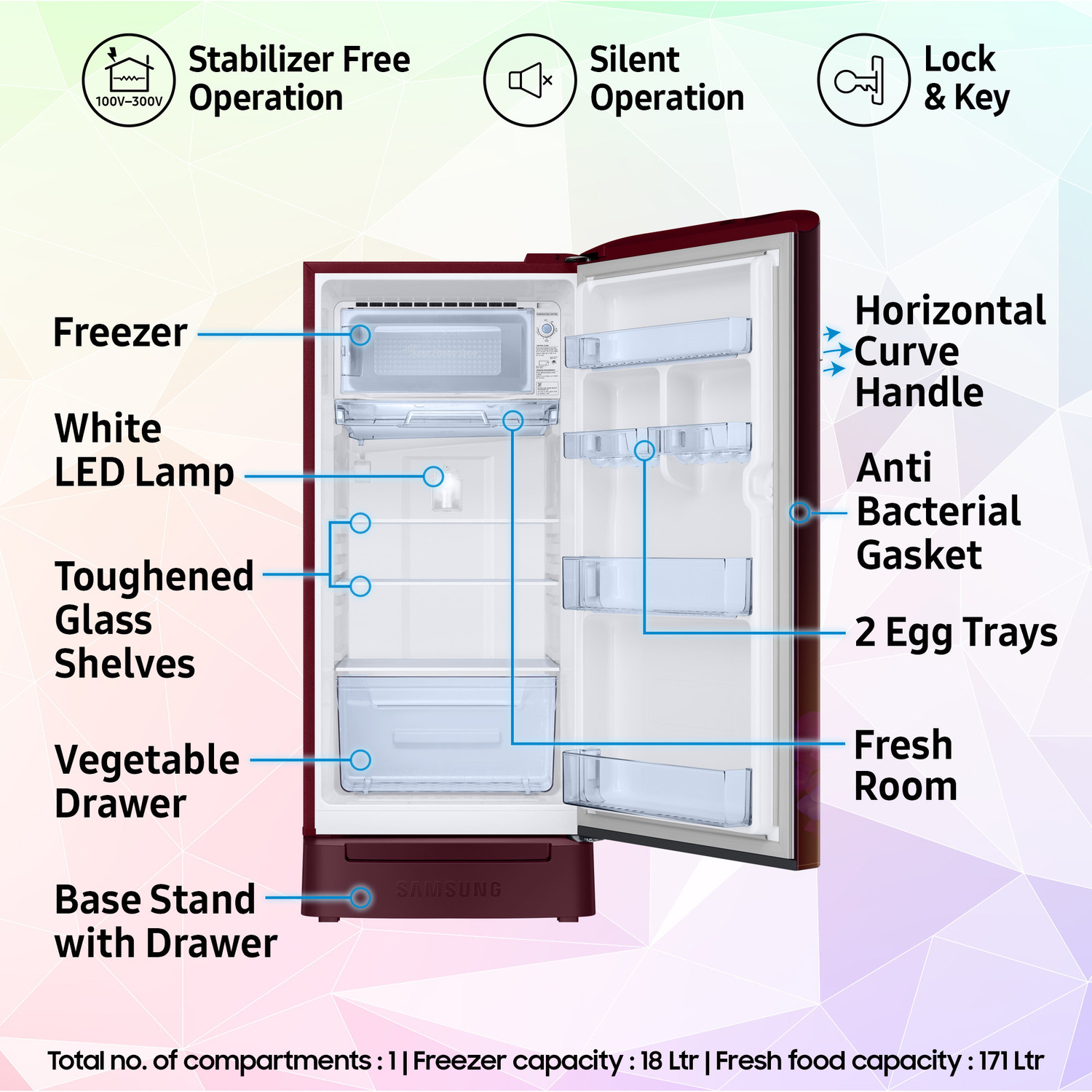 Image of Samsung 189 L Direct Cool Single Door 4 Star Refrigerator with Base Drawer with Digital Inverter, Single Touch Defrost, 2026 Model