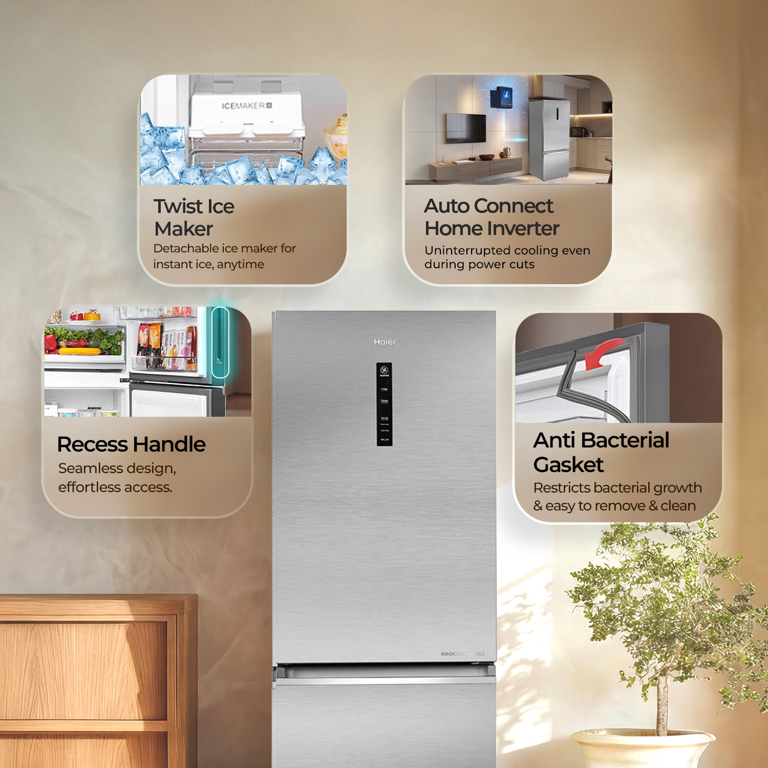 Image of Haier 325 L Frost Free Double Door 2 Star Refrigerator with Triple Inverter , Bottom Mount , 14 In 1 Convertible Modes, Digital Touch Display ( 2026 Model)