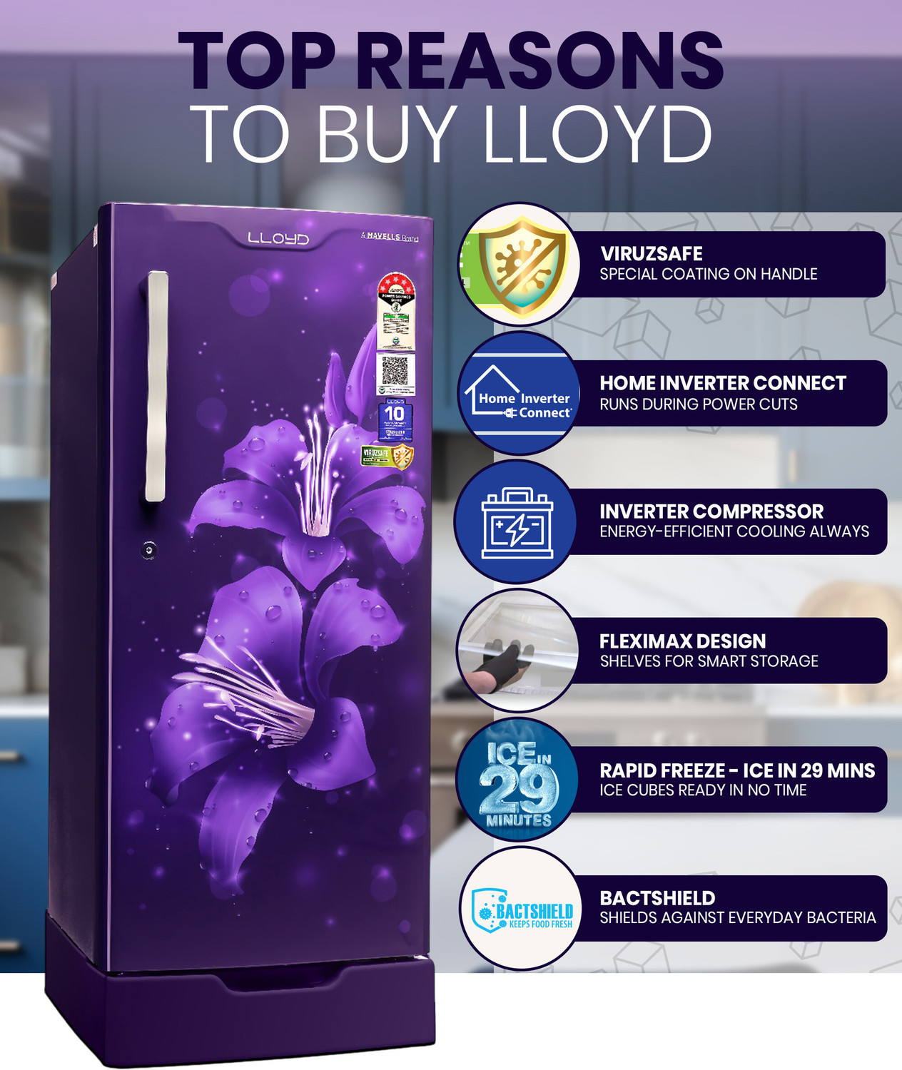 Image of Lloyd by Havells 188 L Direct Cool Single Door 5 Star Refrigerator with Base Drawer with Rapid Freeze Technology - Ice in 29 minutes Inverter CompressorFleximax Design
