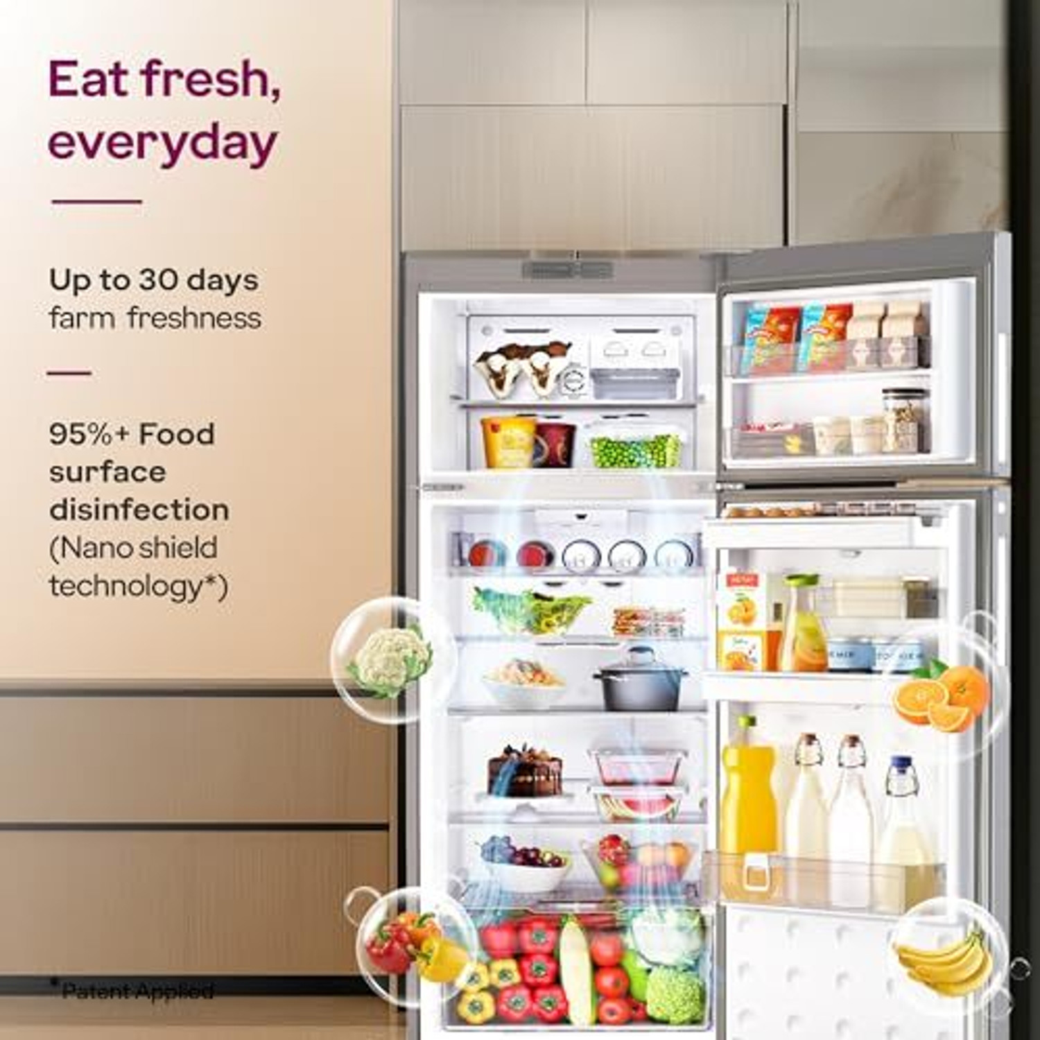 Image of Godrej 308 L Frost Free Double Door 2 Star Refrigerator with AI Powered 4-in-1 Freezer Convertible 30 Days Farm Freshness 95%+ Food Surface Disinfection