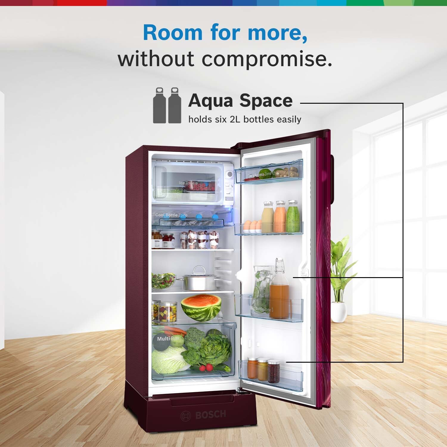 Image of BOSCH 207 L Direct Cool Single Door 5 Star Refrigerator with Base Drawer with Industry's largest vegetable box & Beverage space