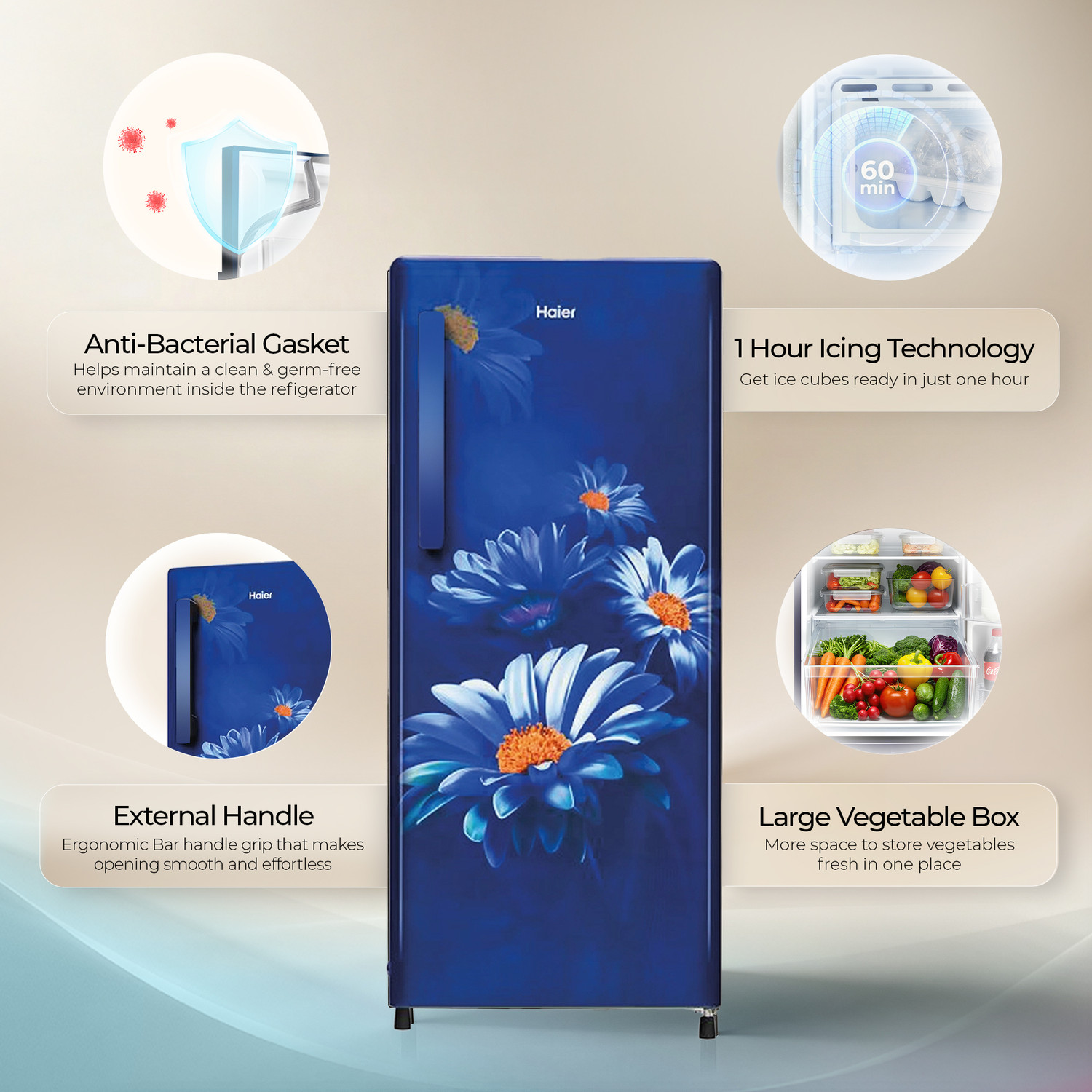 Image of Haier 190 L Direct Cool Single Door 2 Star Refrigerator with Fast Ice Making, Easy Clean Back, Large Vegetable Box ( 2026 Model)
