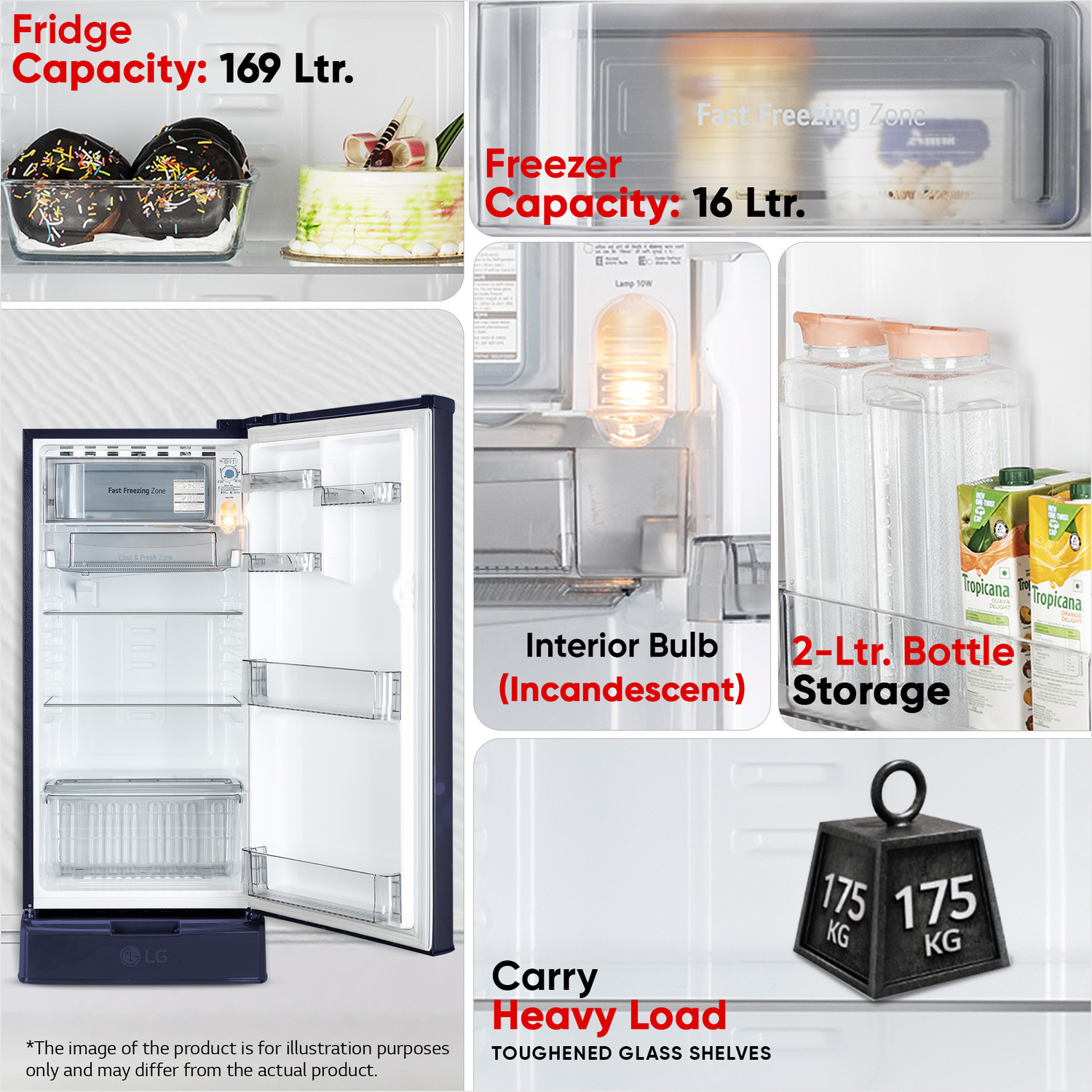 Image of LG 185 L Direct Cool Single Door 4 Star Refrigerator with Base Drawer with Smart Inverter Compressor, Runs on Home Inverter, Fit Max Chiller Tray & 2026 Model