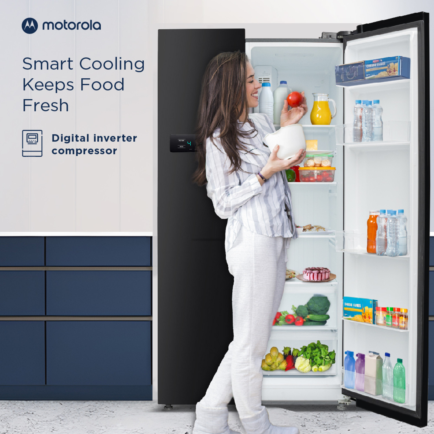 Image of MOTOROLA 584 L Frost Free Side by Side Refrigerator with Intelligent LED Touch Control Panel and Smart Adaptive Cooling