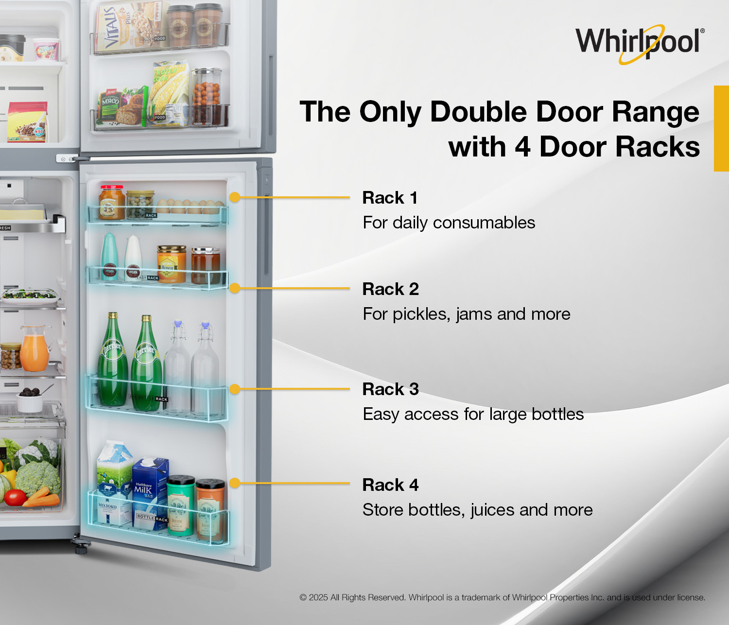 Image of Whirlpool 235 L Frost Free Double Door 2 Star Refrigerator with Coldest -24 C Freezer