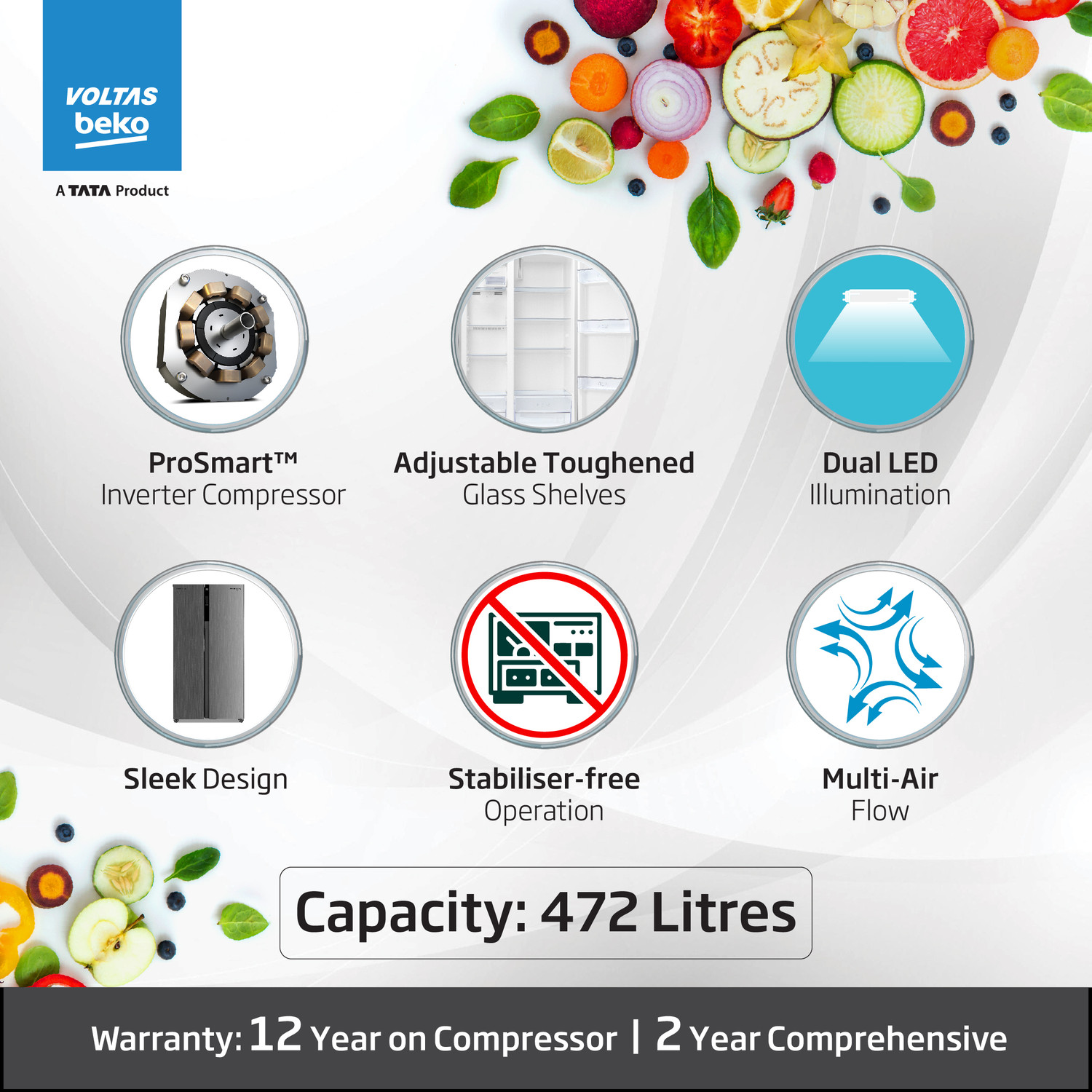 Image of Voltas Beko 472 L Frost Free Side by Side Refrigerator