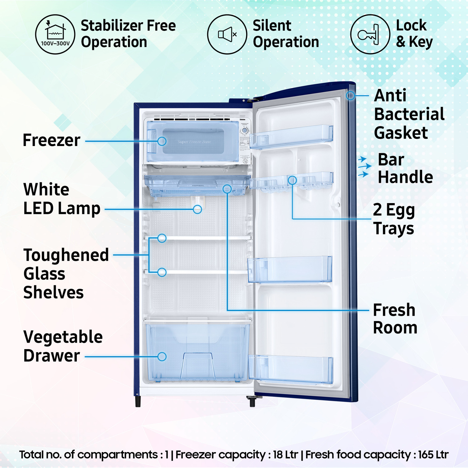 Image of Samsung 183 L Direct Cool Single Door 3 Star Refrigerator with Digital Inverter, Single Touch Defrost, 2026 Model