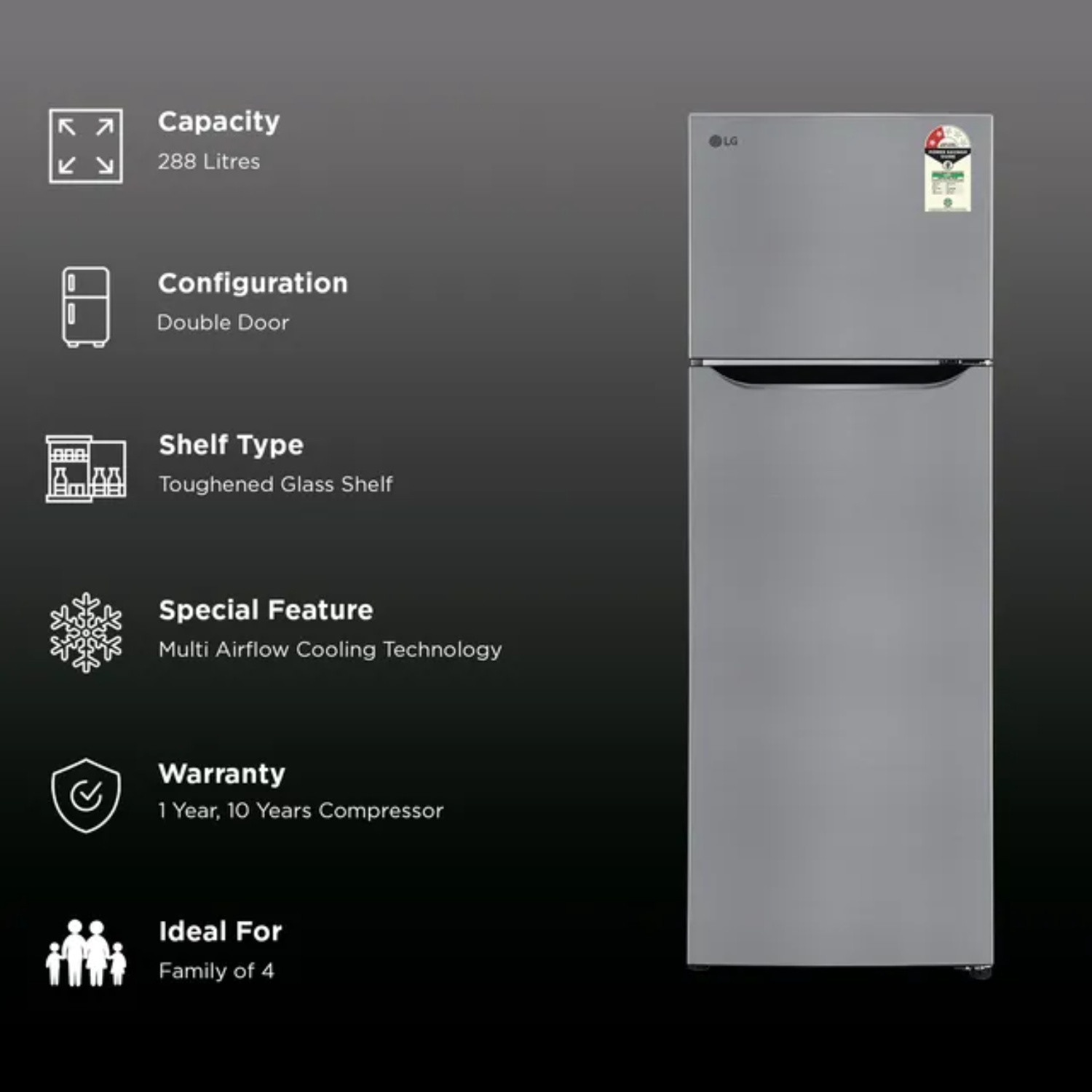 Image of LG 288 L Frost Free Double Door 2 Star Convertible Refrigerator (Shiny Steel, GLT2926PDPZ)