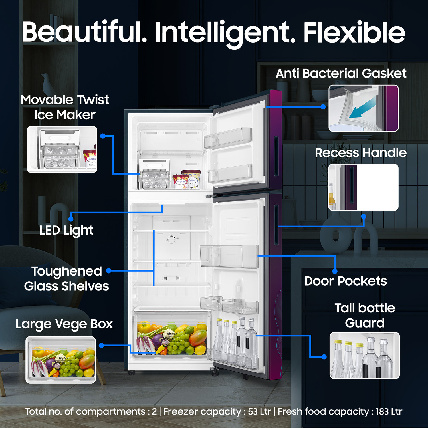 Image of Samsung 236 L Frost Free Double Door 2 Star Refrigerator with Digital Inverter, 2026 Model