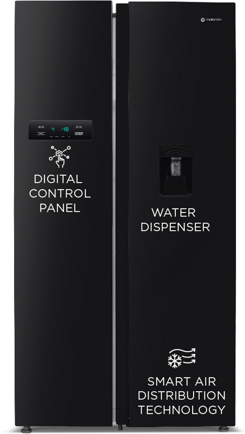 Image of MOTOROLA 584 L Frost Free Side by Side Refrigerator with Water Dispenser, Intelligent LED Touch Control Panel and Smart Adaptive Cooling