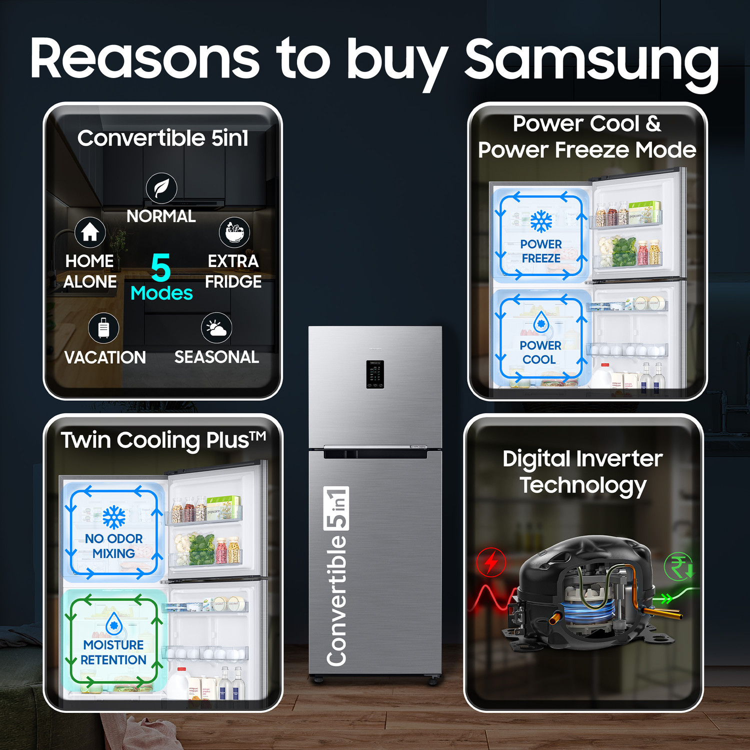 Image of Samsung 301 L Frost Free Double Door 2 Star Refrigerator with Convertible 5-in-1, Digital Inverter, Digital Display, 2026 Model