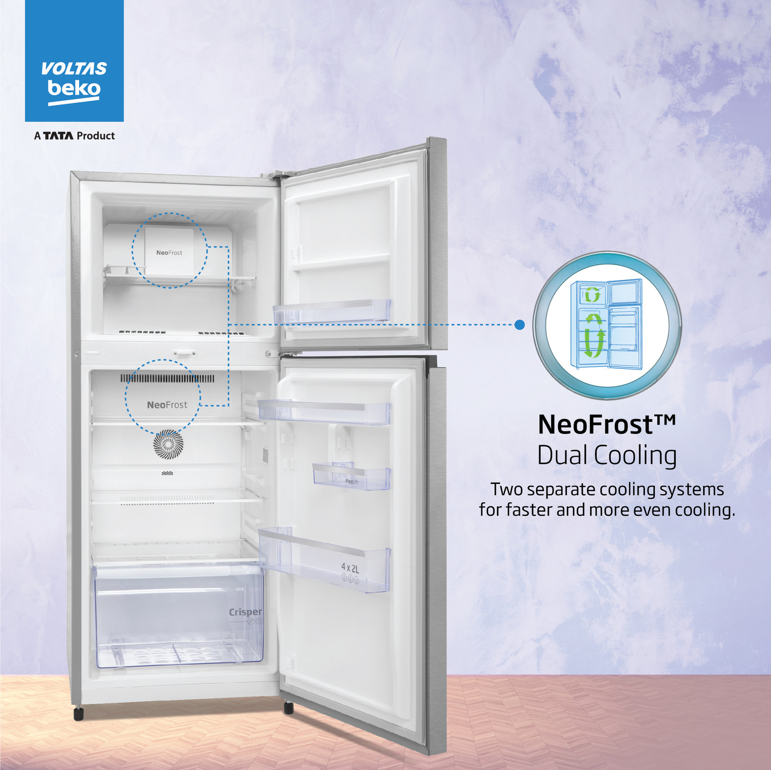 Image of Voltas Beko by A Tata Product 228 L Frost Free Double Door 2 Star Refrigerator