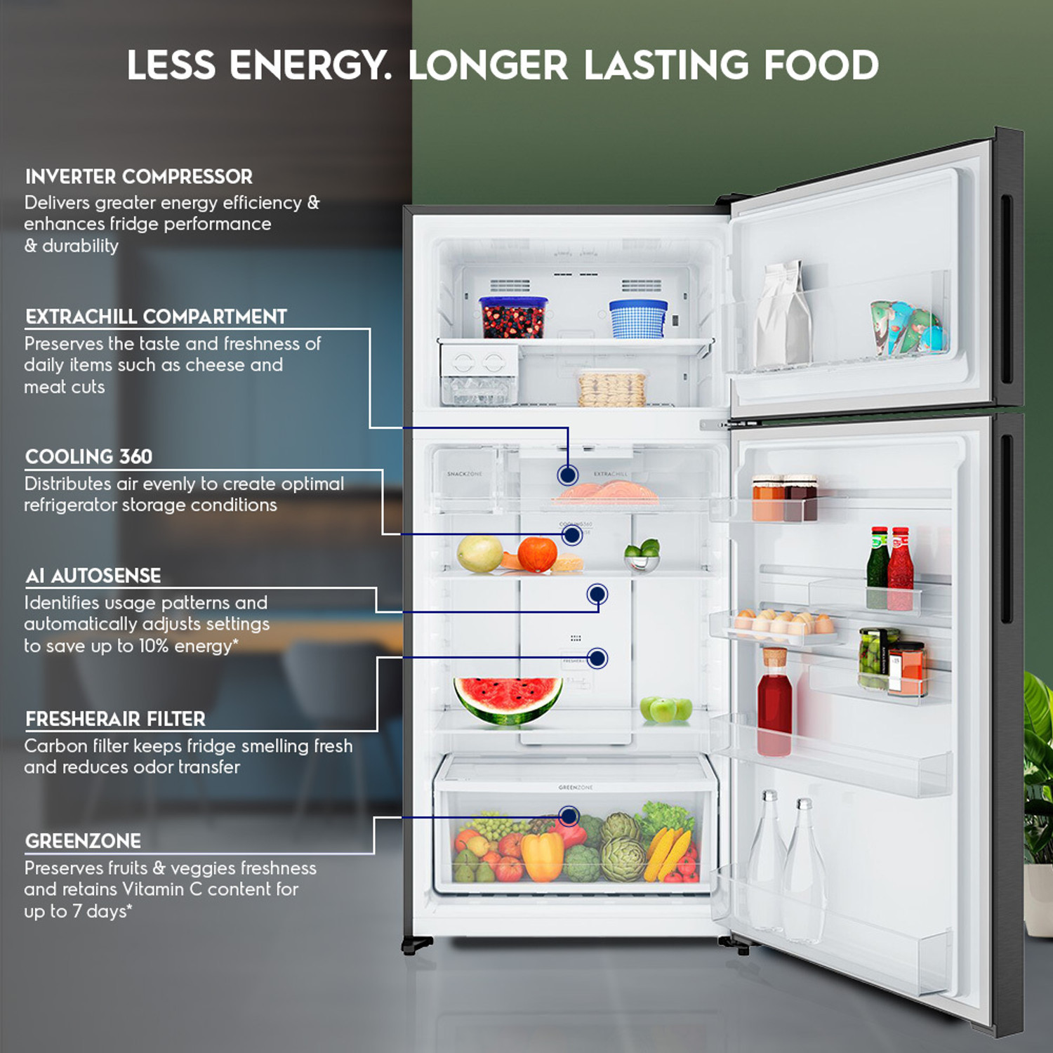 Image of Electrolux 503 L Frost Free Double Door 1 Star Refrigerator with �Inverter Refrigerator with AI AutoSense, GreenZone Technology, UltimateTaste 700