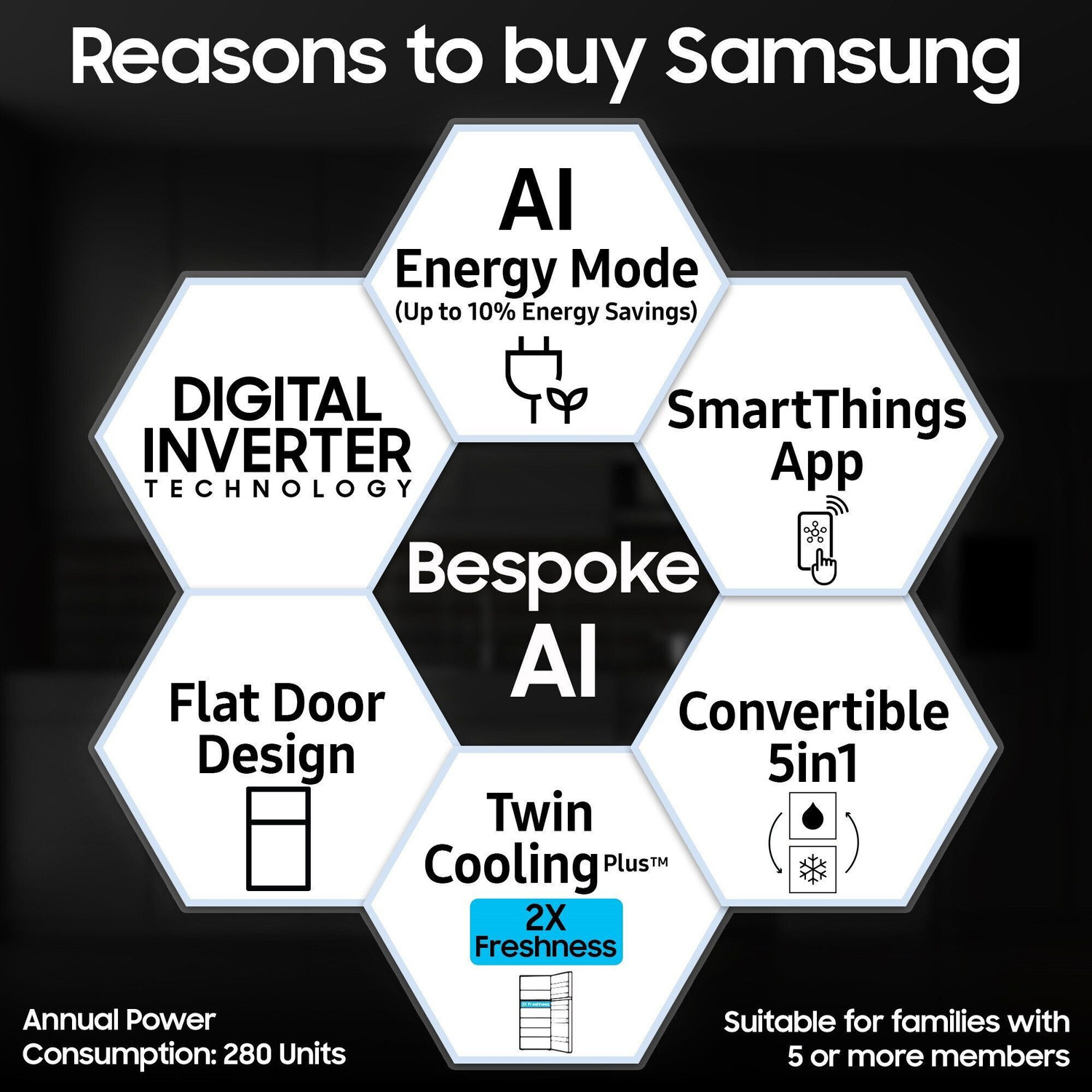 Image of Samsung 350 L Frost Free Double Door 2 Star Convertible Refrigerator with 5-in-1, Digital Inverter, WiFi Enabled Bespoke AI