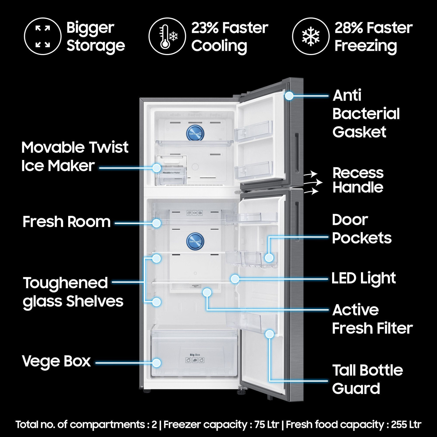 Image of Samsung 330 L Frost Free Double Door 3 Star Convertible Refrigerator with 5-in-1, Digital Inverter, WiFi Enabled Bespoke AI