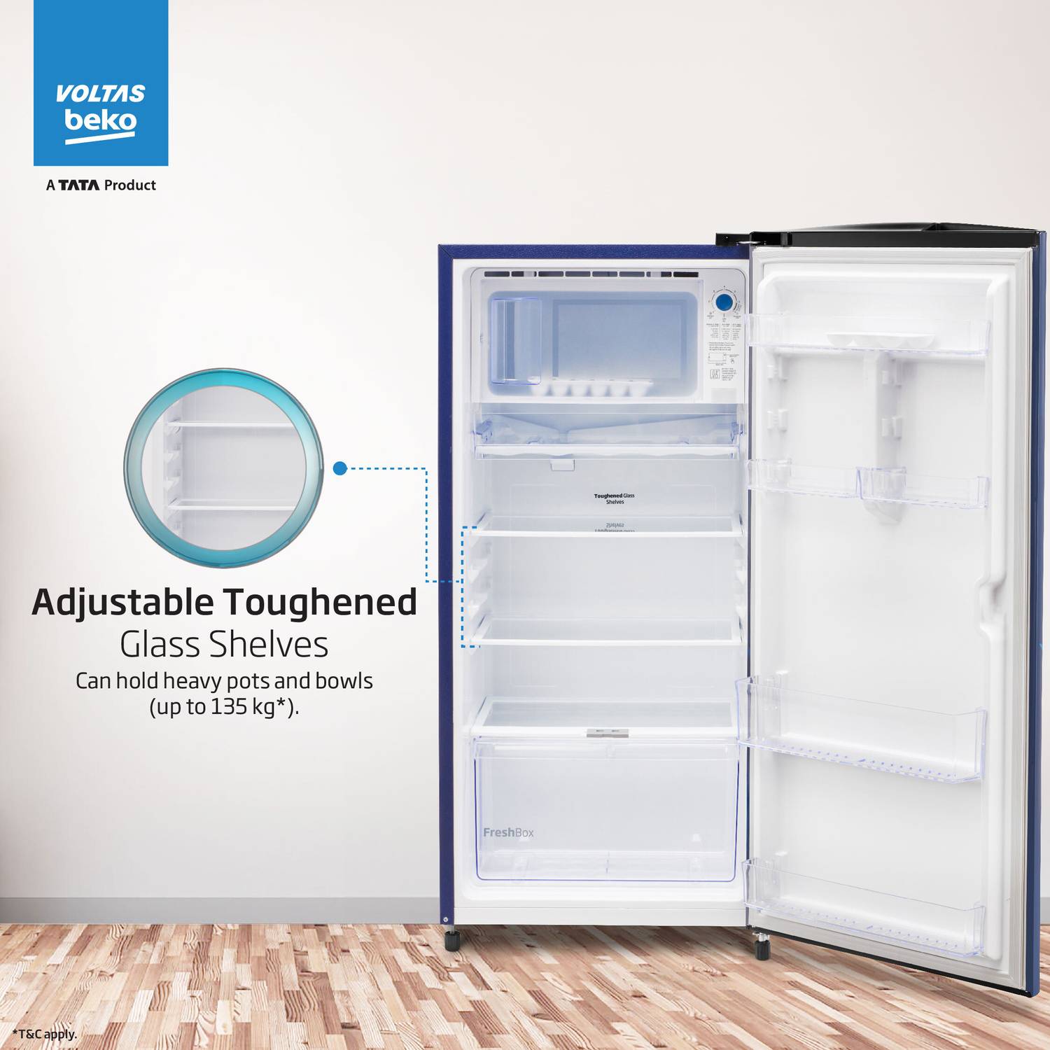 Voltas Beko 183 L Direct Cool Single Door 3 Star Refrigerator - Image 5