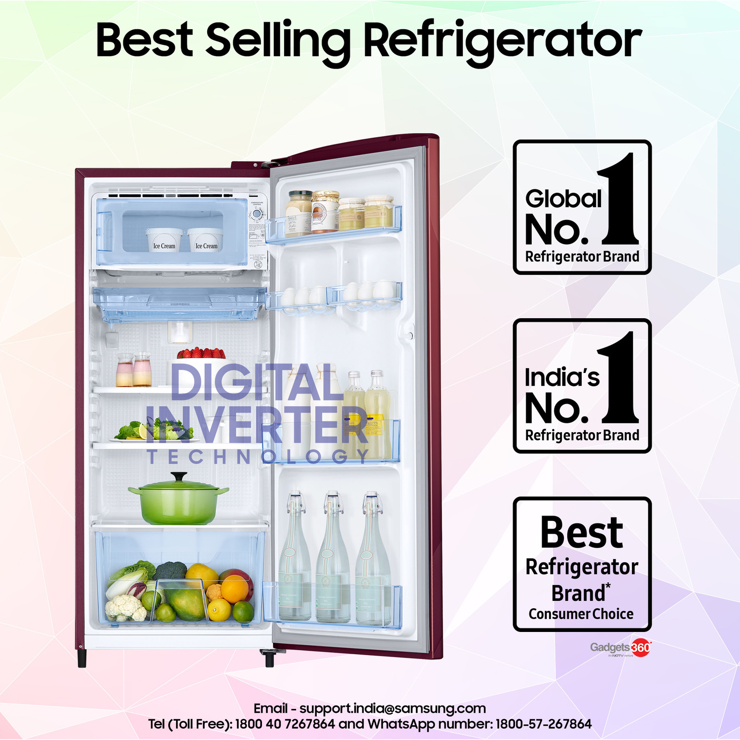 Image of Samsung 183 L Direct Cool Single Door 3 Star Refrigerator with Digital Inverter, Single Touch Defrost, 2026 Model
