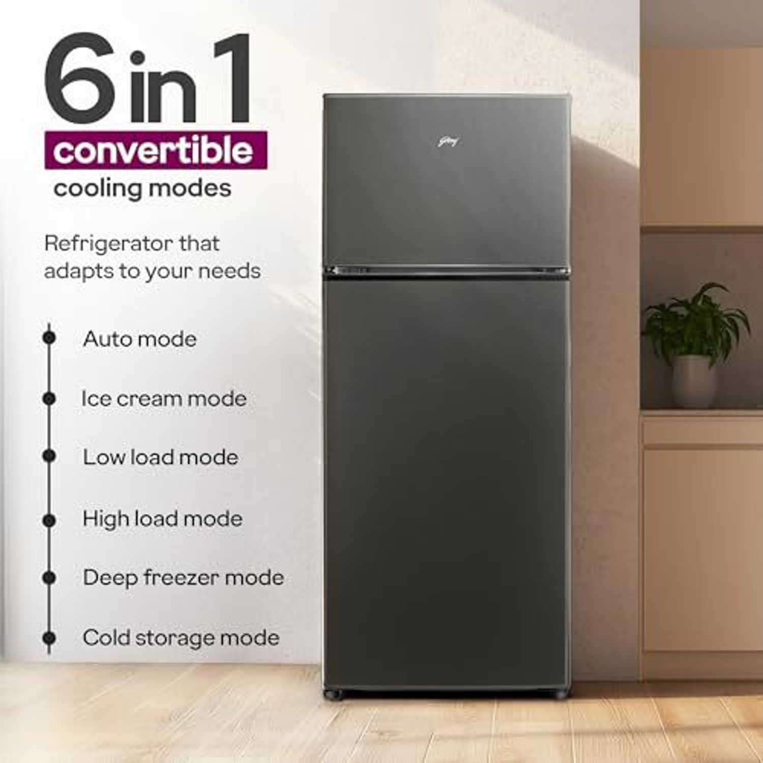 Image of Godrej 244 L Frost Free Double Door 3 Star Refrigerator with AI Powered 6-in-1 Freezer Convertible 30 Days Farm Freshness 95%+ Food Surface Disinfection