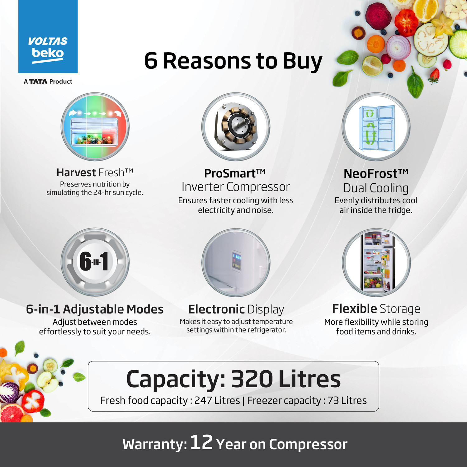 Image of Voltas Beko 320 L Frost Free Double Door 2 Star Refrigerator