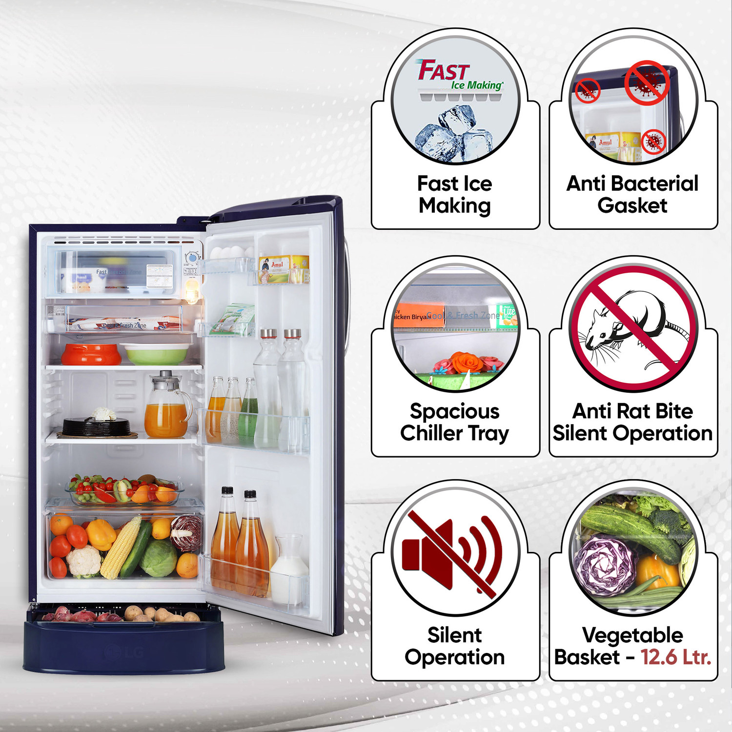 Image of LG 185 L Direct Cool Single Door 5 Star Refrigerator with Base Drawer with Smart Inverter Compressor, Smart Connect, Fast Ice Making