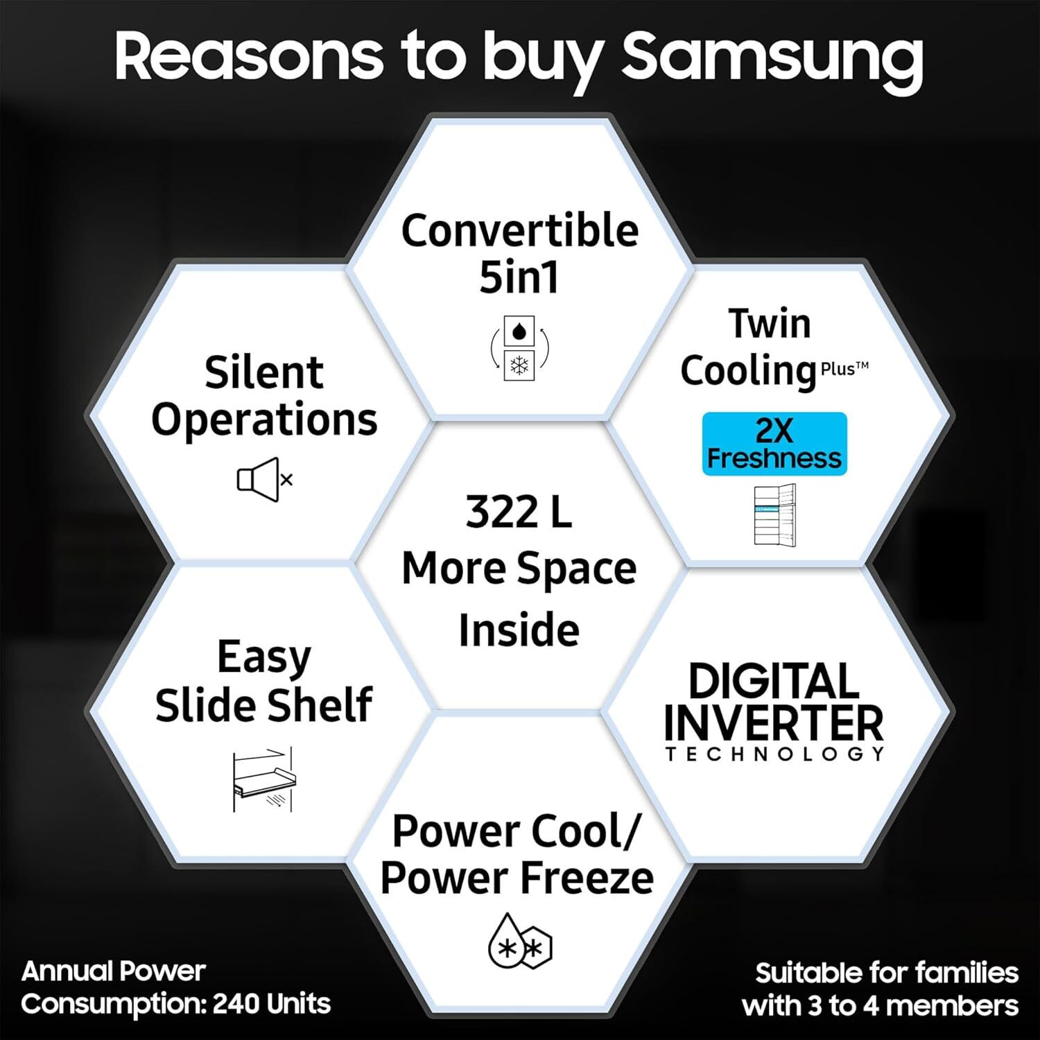 Image of Samsung 322 L Frost Free Double Door 3 Star Convertible Refrigerator with Digital Inverter, Convertible 5-in-1 and Display