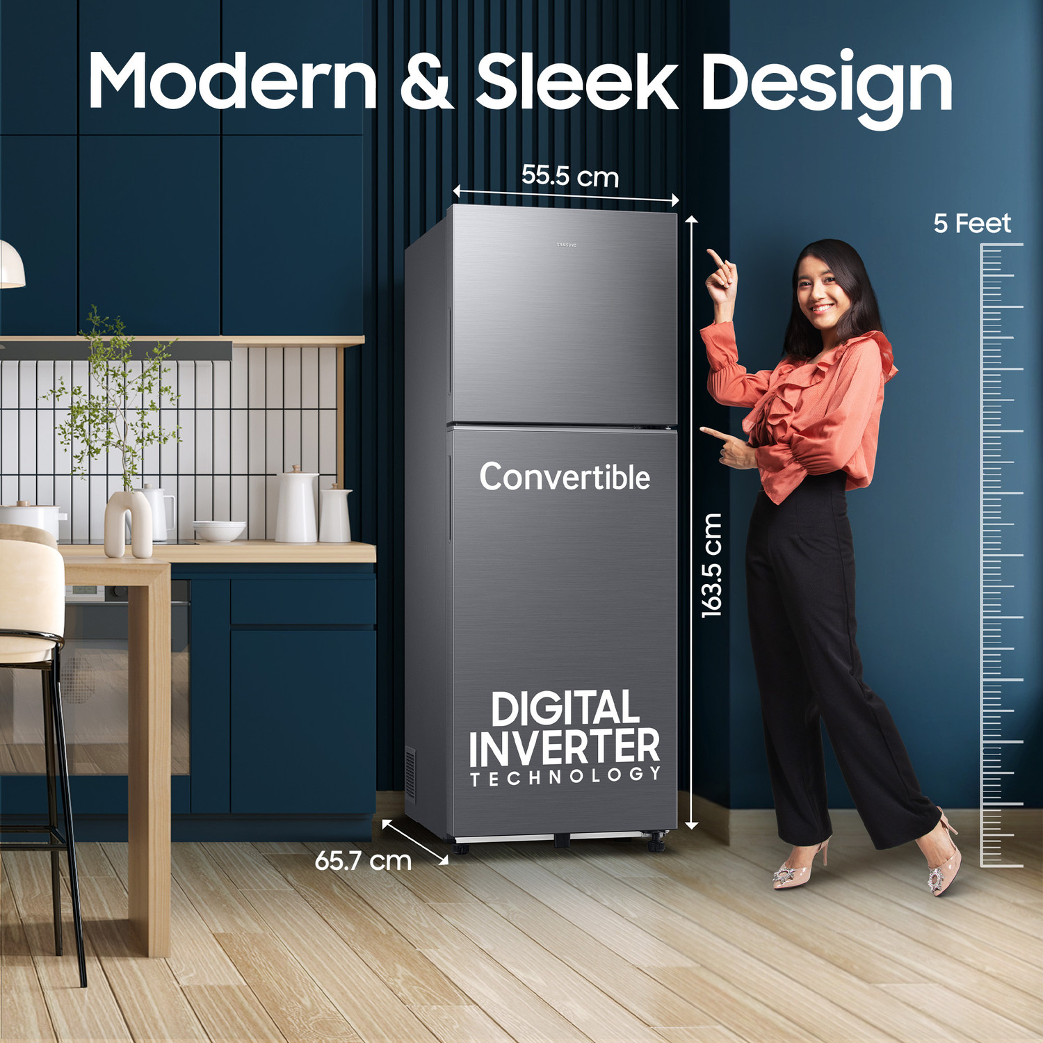 Image of Samsung 256 L Frost Free Double Door 3 Star Refrigerator with Convertible, Digital Inverter, 2026 Model
