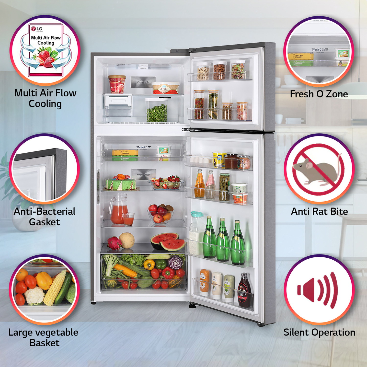 Image of LG 398 L Frost Free Double Door Top Mount 3 Star Convertible Refrigerator