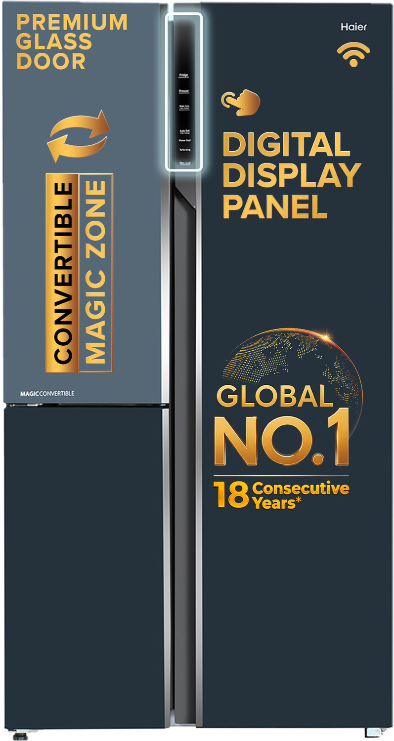 Image of Haier 598 L Frost Free Side by Side 3 Star Convertible Refrigerator with Expert Inverter Smart Sense AI enabled 3-Door , 3 Star ,(Magic Convertible Zone, Premium Vogue Glass, 2026 Model)