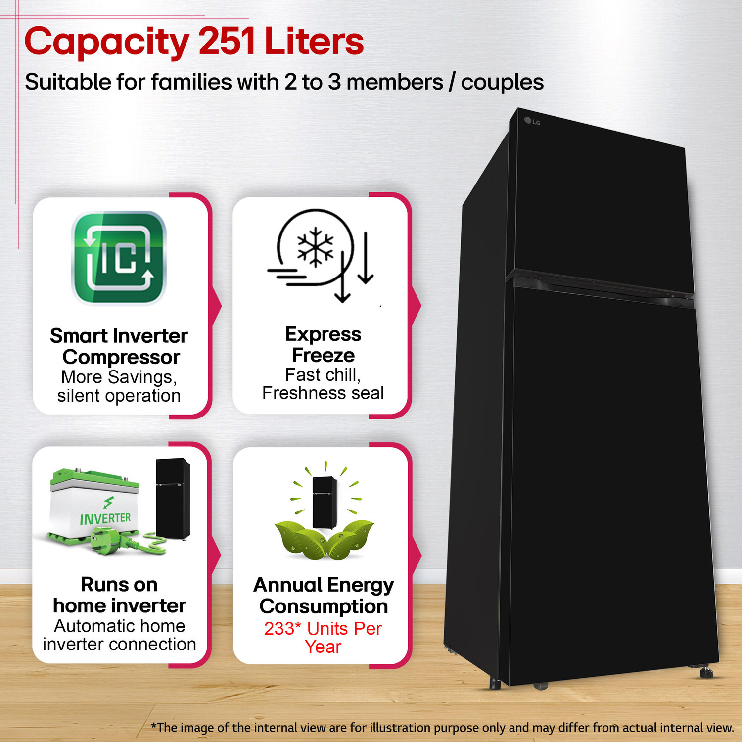 Image of LG 251 L Frost Free Double Door 2 Star Refrigerator with Smart Mode, Multi Air Flow, Express Freeze, Deodorizer, Fresh Zone, Works Without Stabilizer, Inverter Compressor, Auto connect & 2026 Model