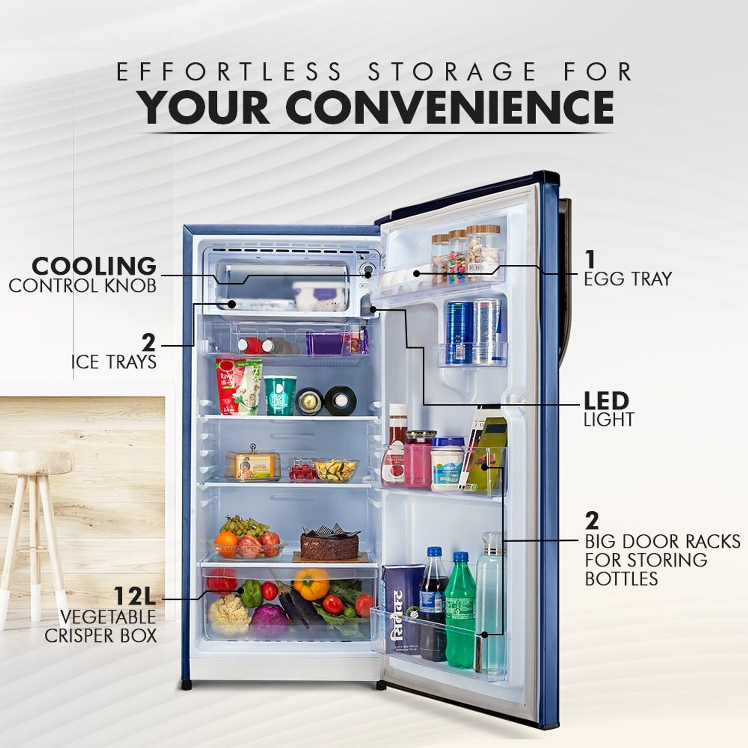 Image of MarQ by Flipkart 183 L Direct Cool Single Door 2 Star Refrigerator with Aroma Lock Technology & Toughened Glass Shelves