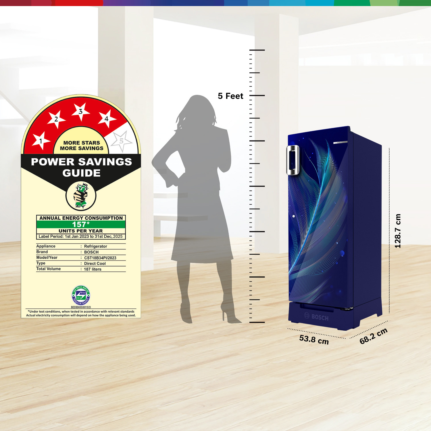 Image of BOSCH 187 L Direct Cool Single Door 4 Star Refrigerator with Base Drawer with Industrys largest vegetable box| Industrys largest Beverage space� 18 Hour Cooling Retention during powercut, 2.5x Faster Cooling, Smart inverter compressor