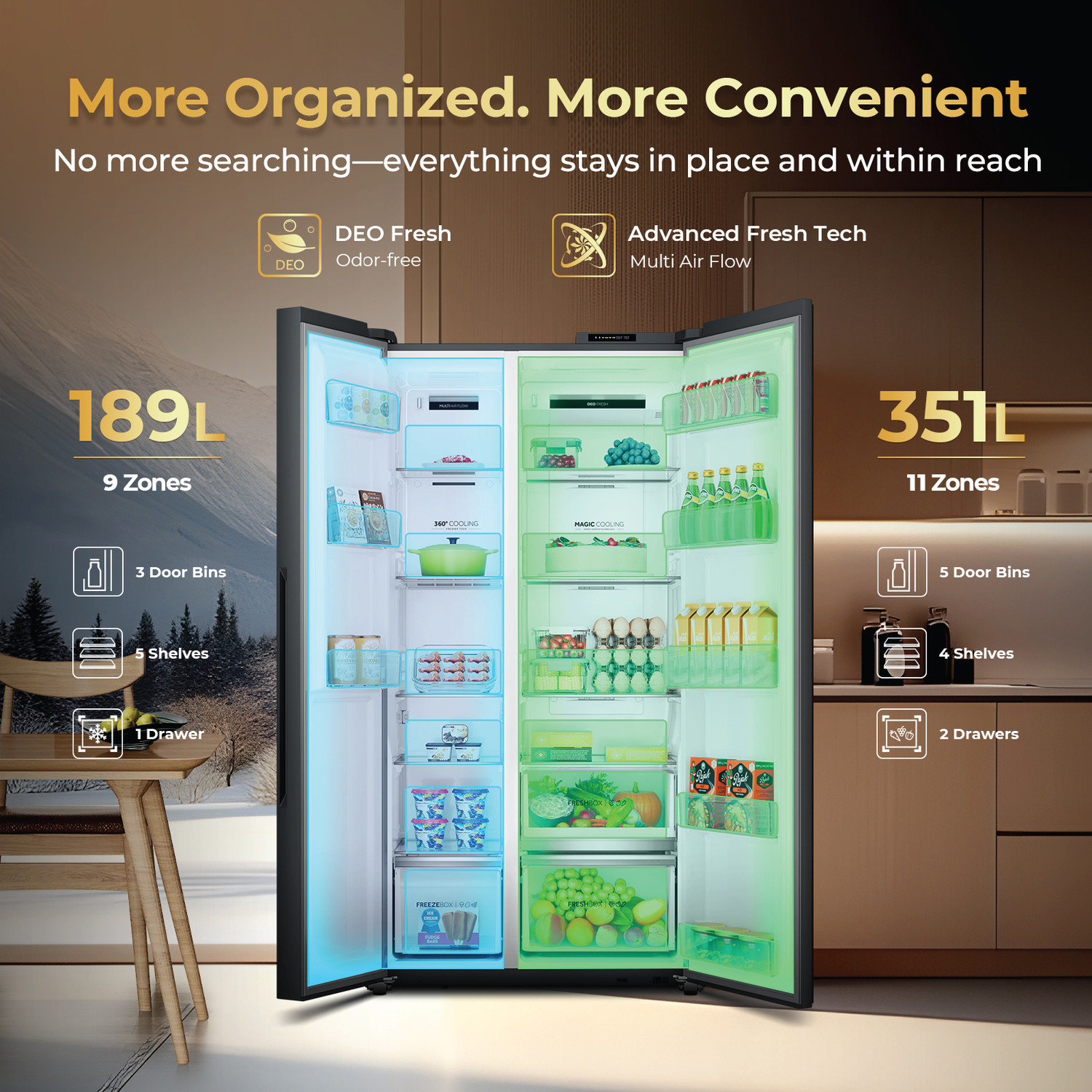 Image of Haier 540 L Frost Free Double Door 3 Star Refrigerator with Inverter , (360 Magic Cooling for Uniform Freshness, Dual Fresh Drawers for freshness, Deo Fresh Technology, 2026 Model)