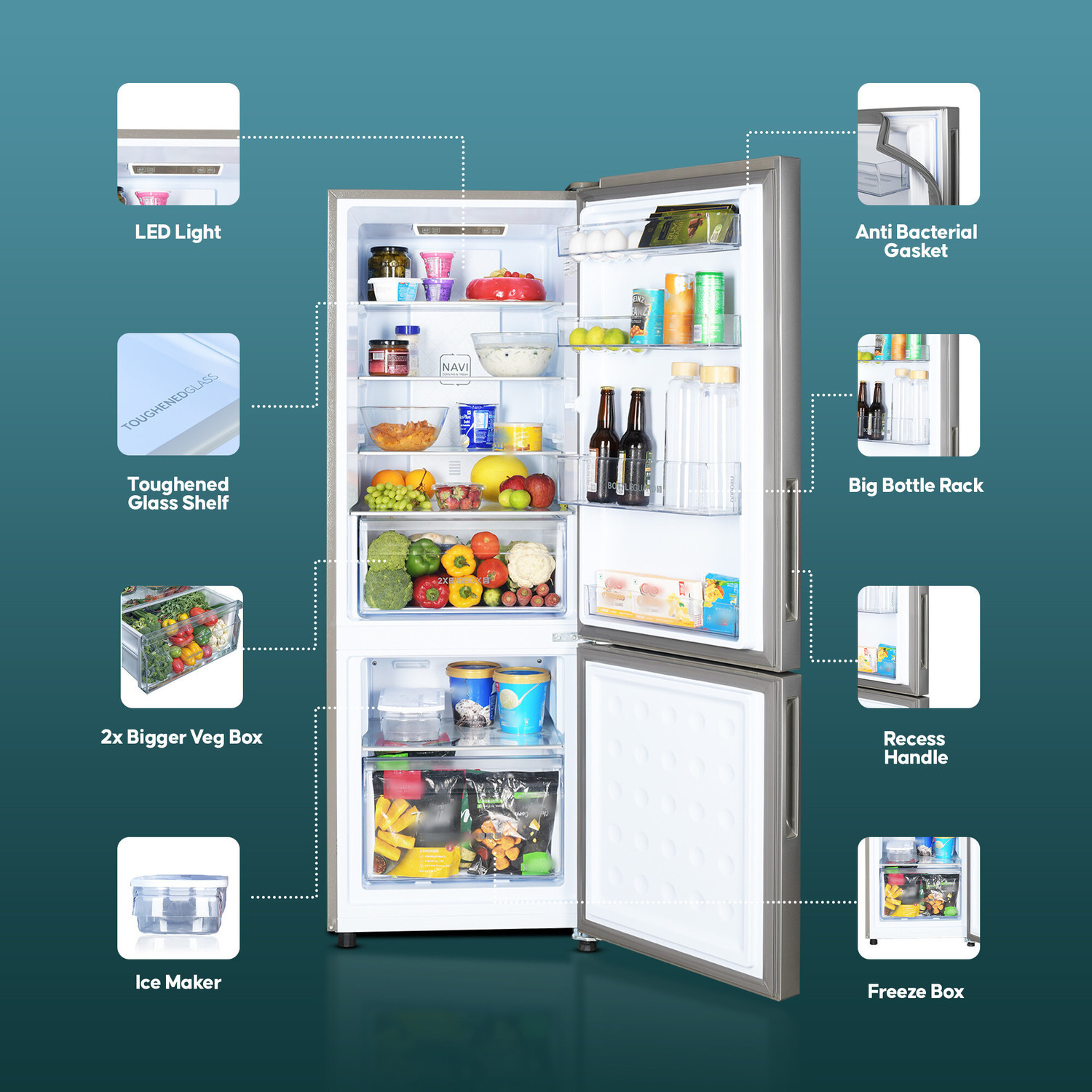 Image of Haier 237 L Frost Free Double Door 2 Star Convertible Refrigerator with Convertible 8-in-1Turbo Icing