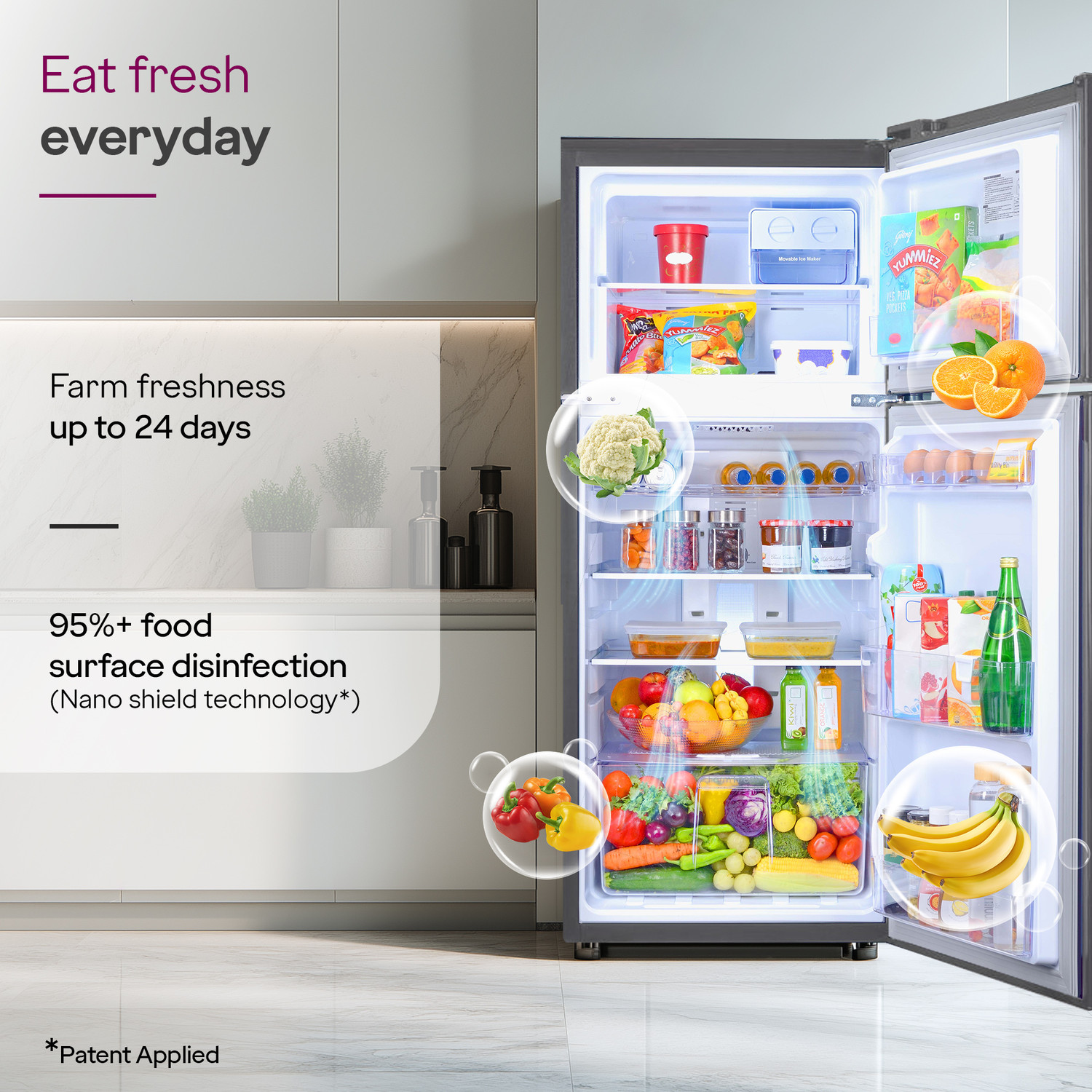 Image of Godrej 238 L Frost Free Double Door 3 Star Refrigerator with Advanced Inverter and 95%+ Food Surface Disinfection
